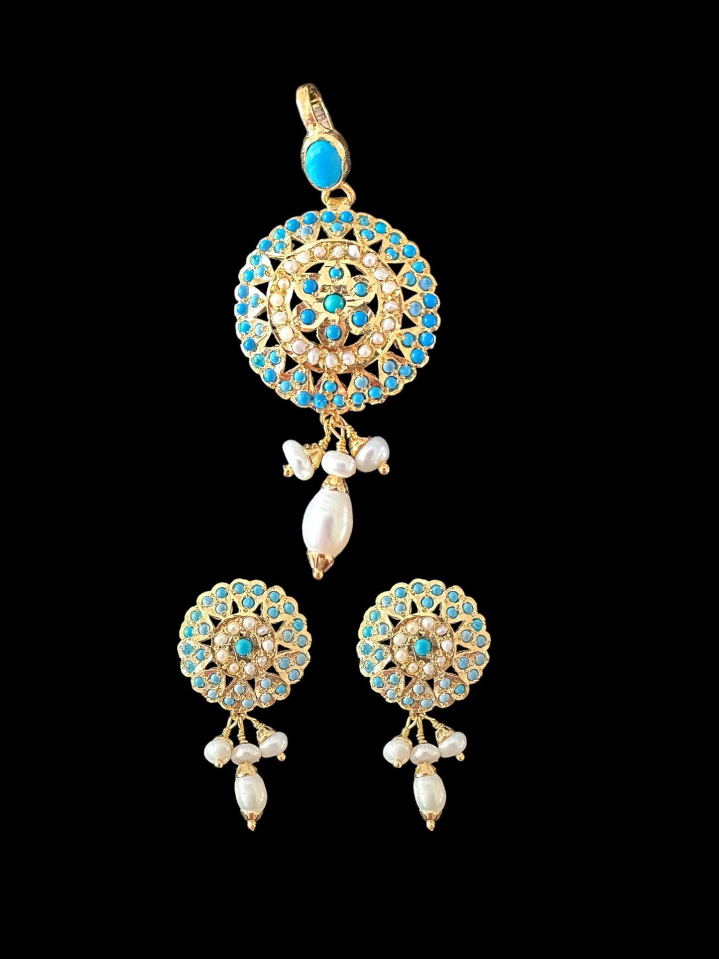 Gold plated silver pendant set in turquoise / feroza ( SHIPS IN 5 WEEKS )