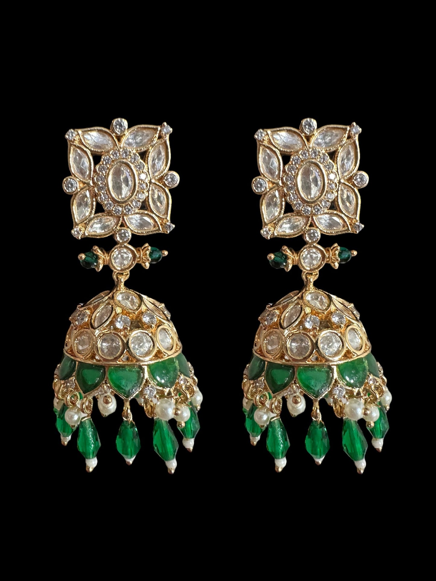 DJET69 Kaheesha Polki jhumka and tika set in green ( READY TO SHIP )
