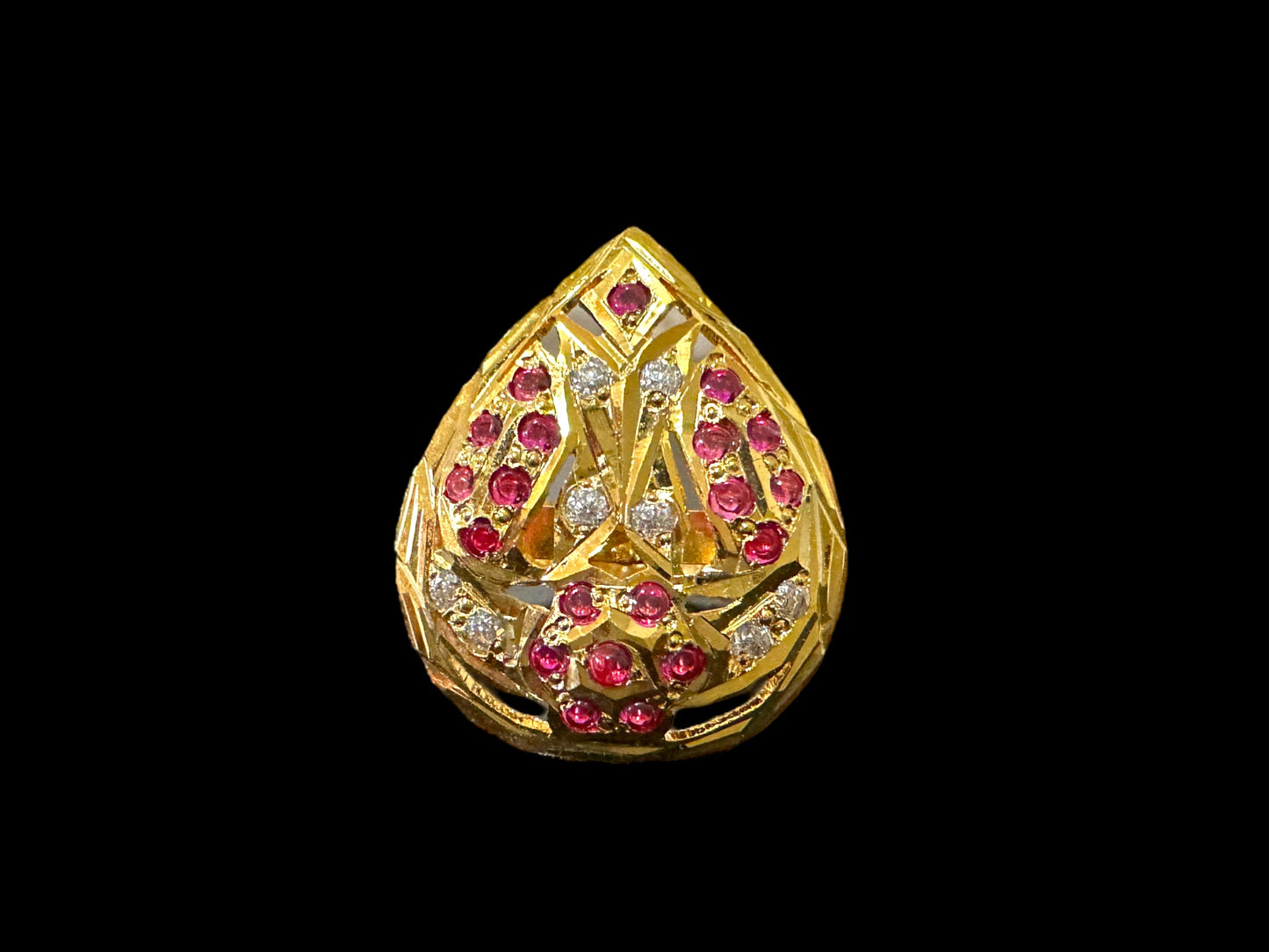 Gold plated silver ring in ruby with zircons  ( READY TO SHIP )