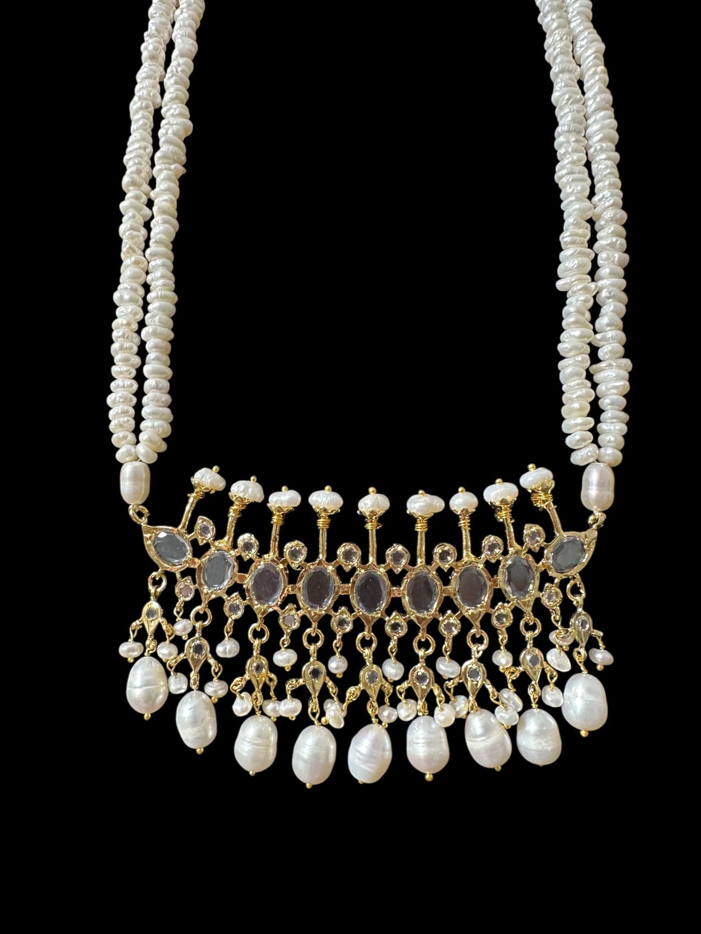 PS553 Hyderabadi / Nizami tirmani in fresh water pearls with chandbali( READY TO SHIP )
