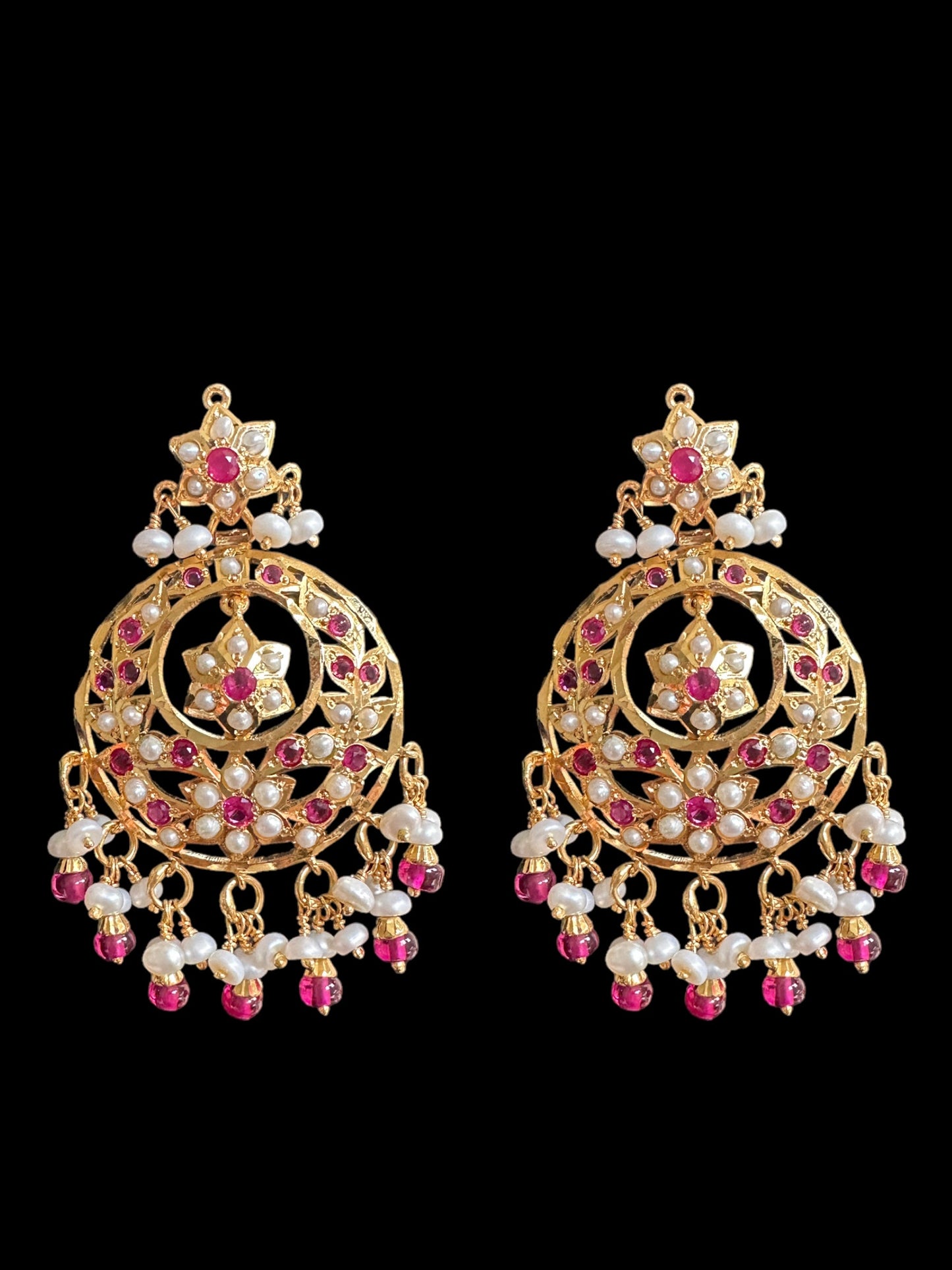 Ruby pearl gold plated silver chandbali ( SHIPS IN 5 WEEKS  )