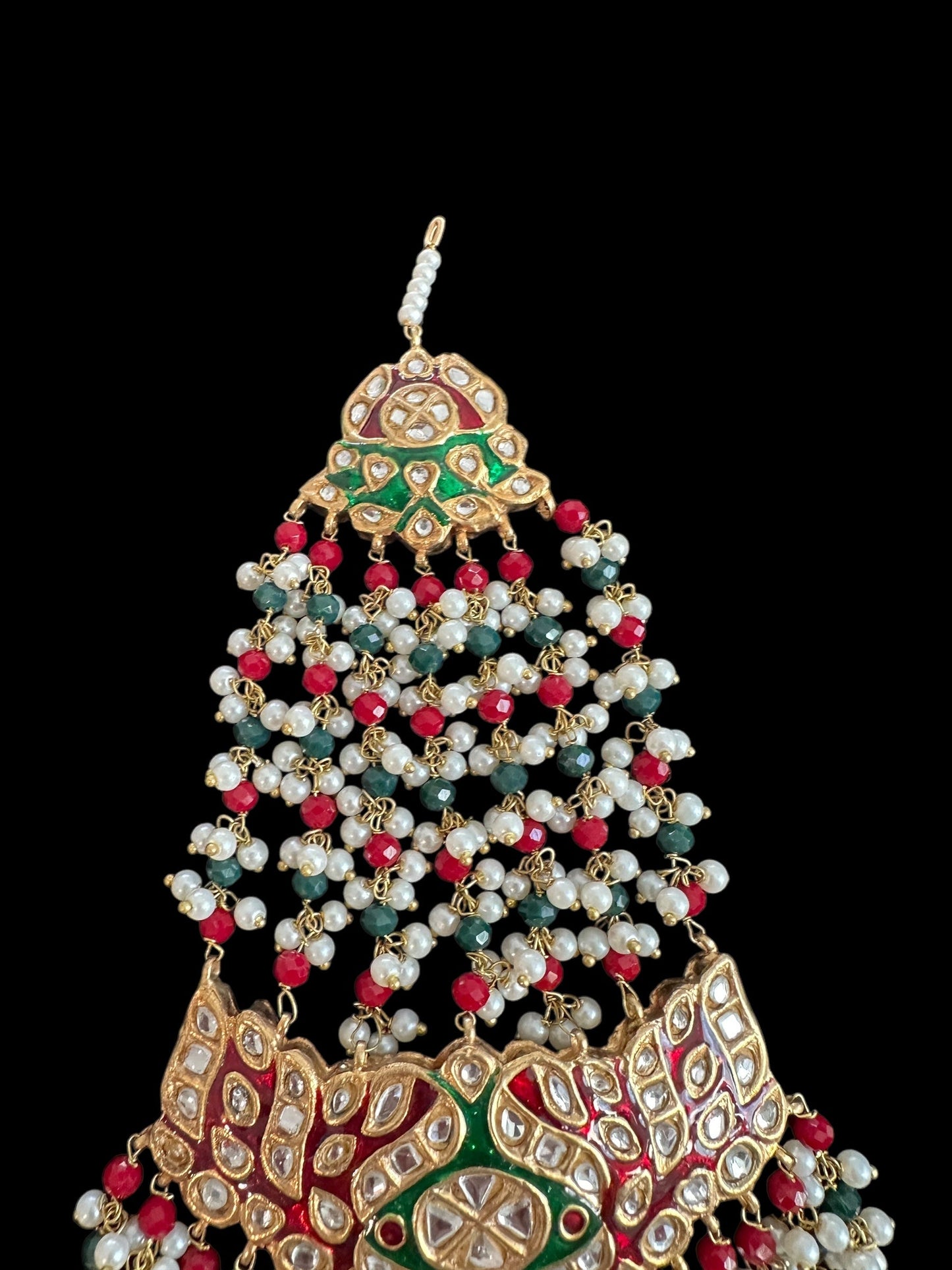 JTK36 kundan jhoomar tika in red and green meenakari  ( READY TO SHIP )