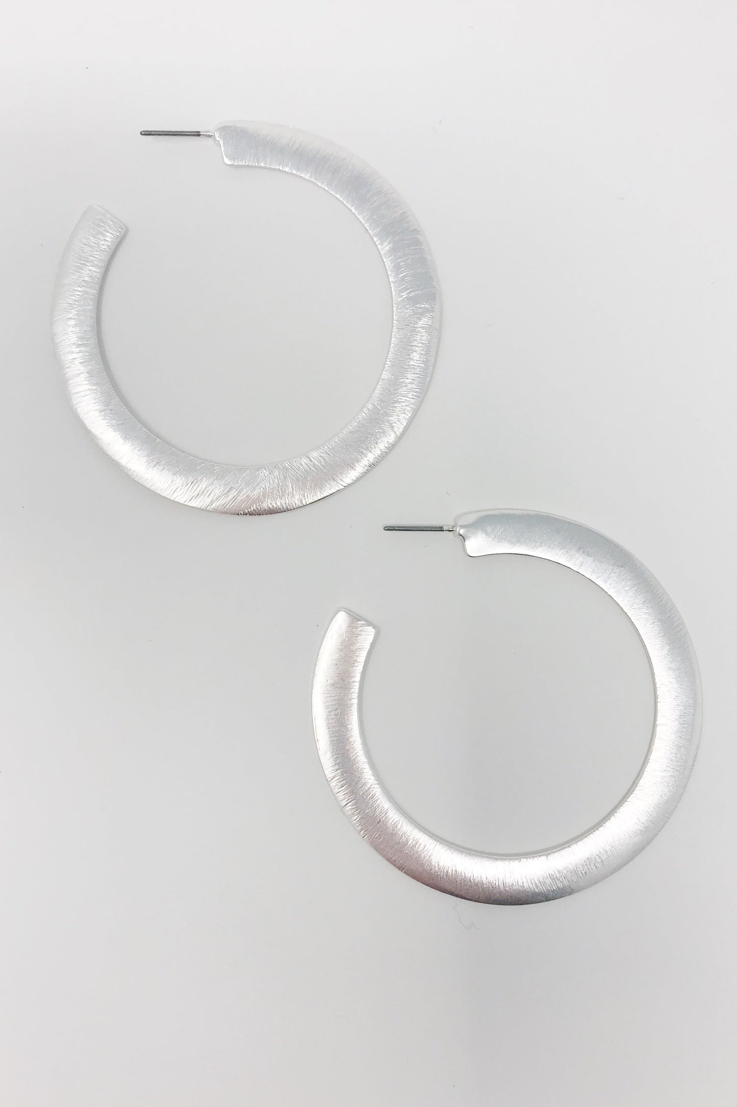 Alma Thick Flattened Metal Hoop Earrings, Silver