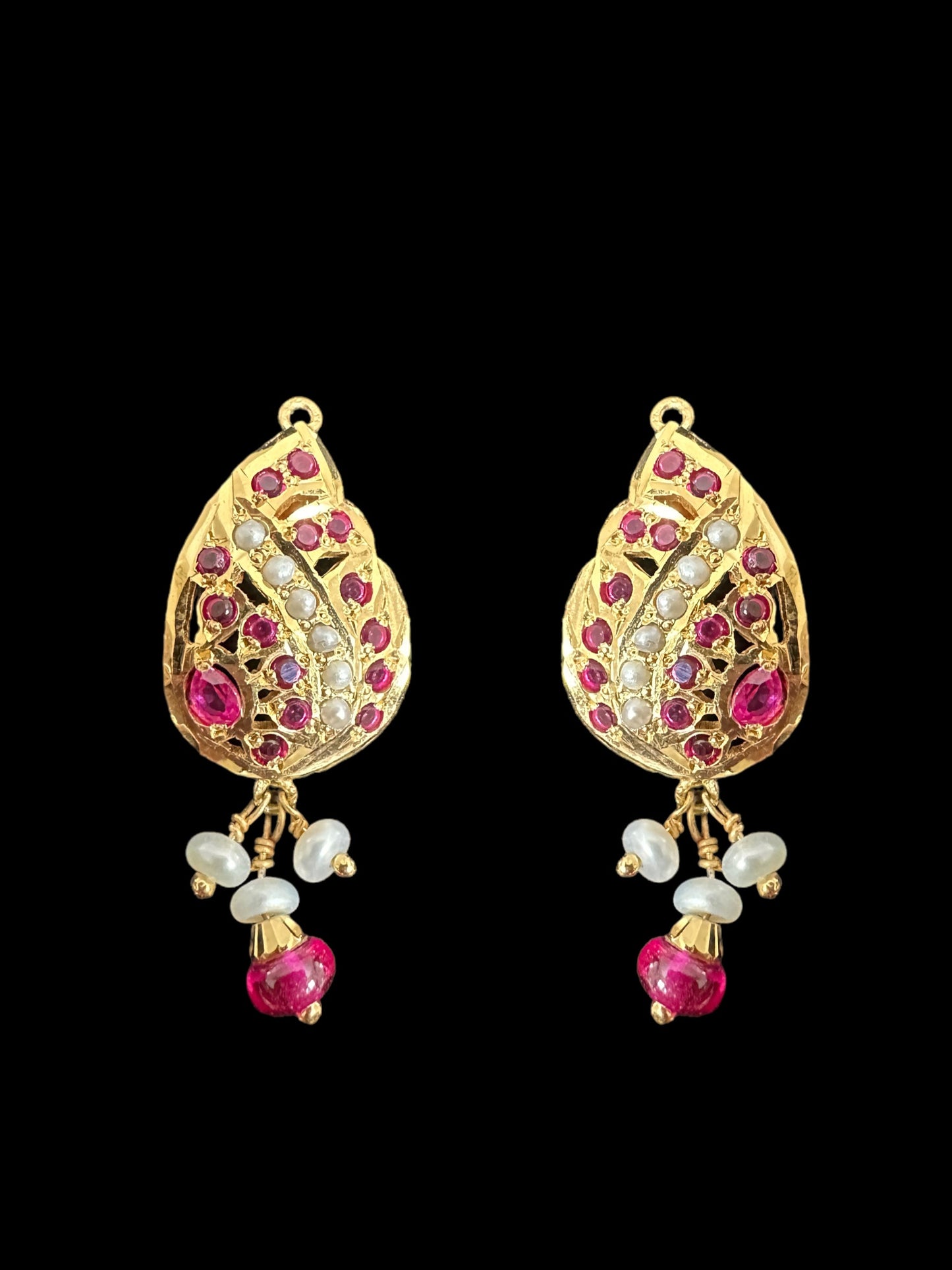 Gold-Plated Jadau Silver Pendant Set in Ruby & Pearl ( READY TO SHIP )