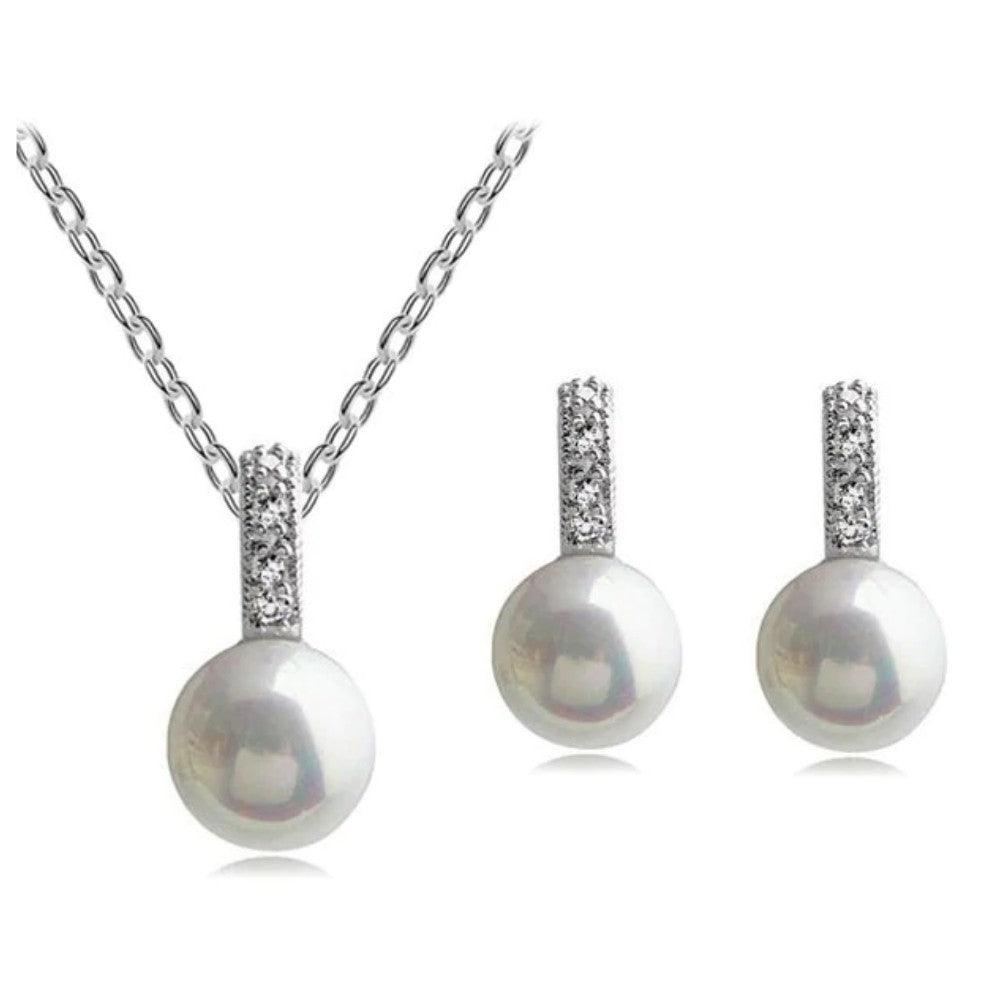 Faux Pearl Necklace and Earring Set-Pearl Necklace Set-Bridal Jewelry Sets