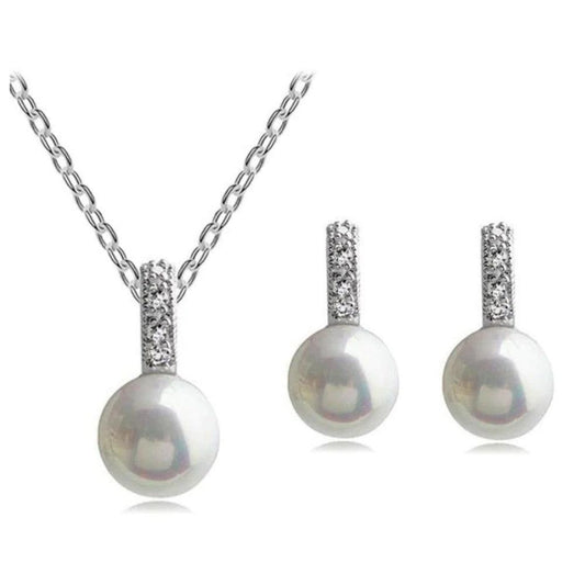 Faux Pearl Necklace and Earring Set-Pearl Necklace Set-Bridal Jewelry Sets