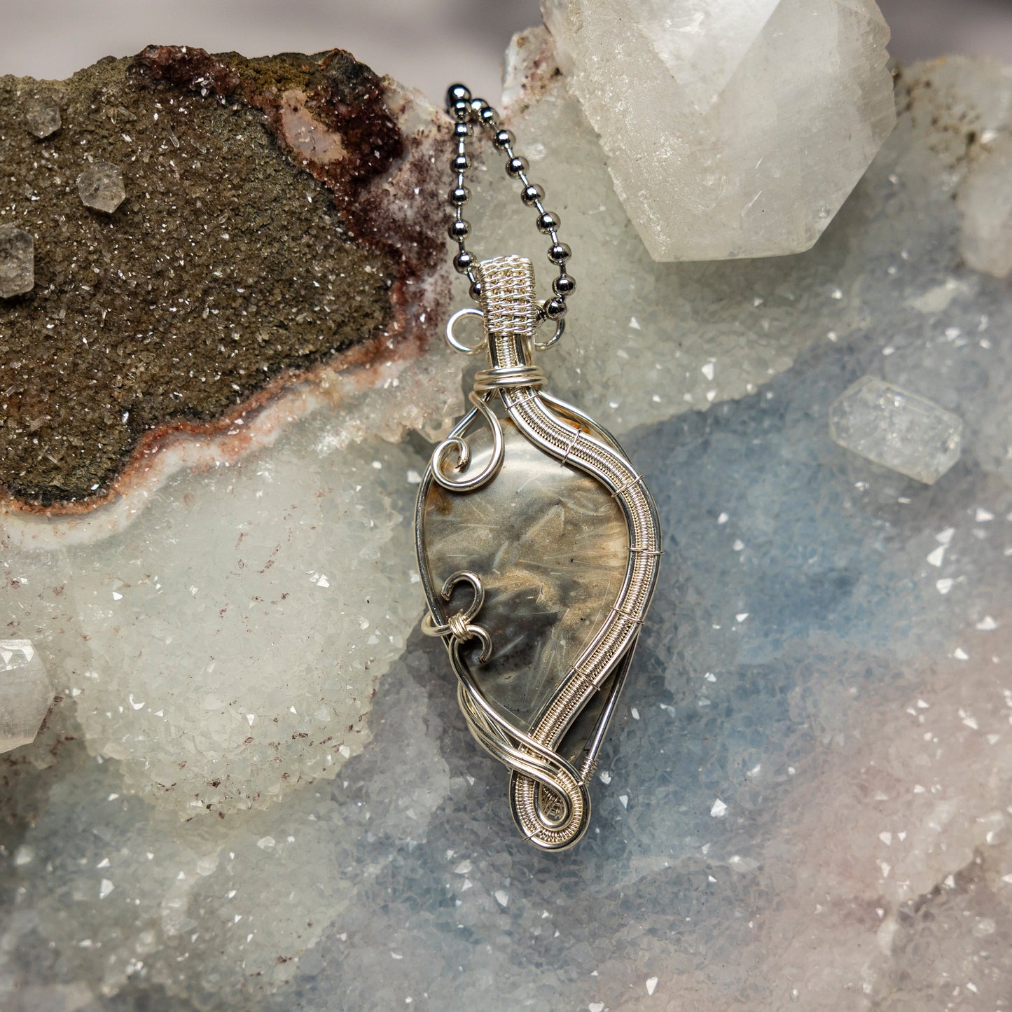 Feather Agate Wire Wrap Crystal Pendant
