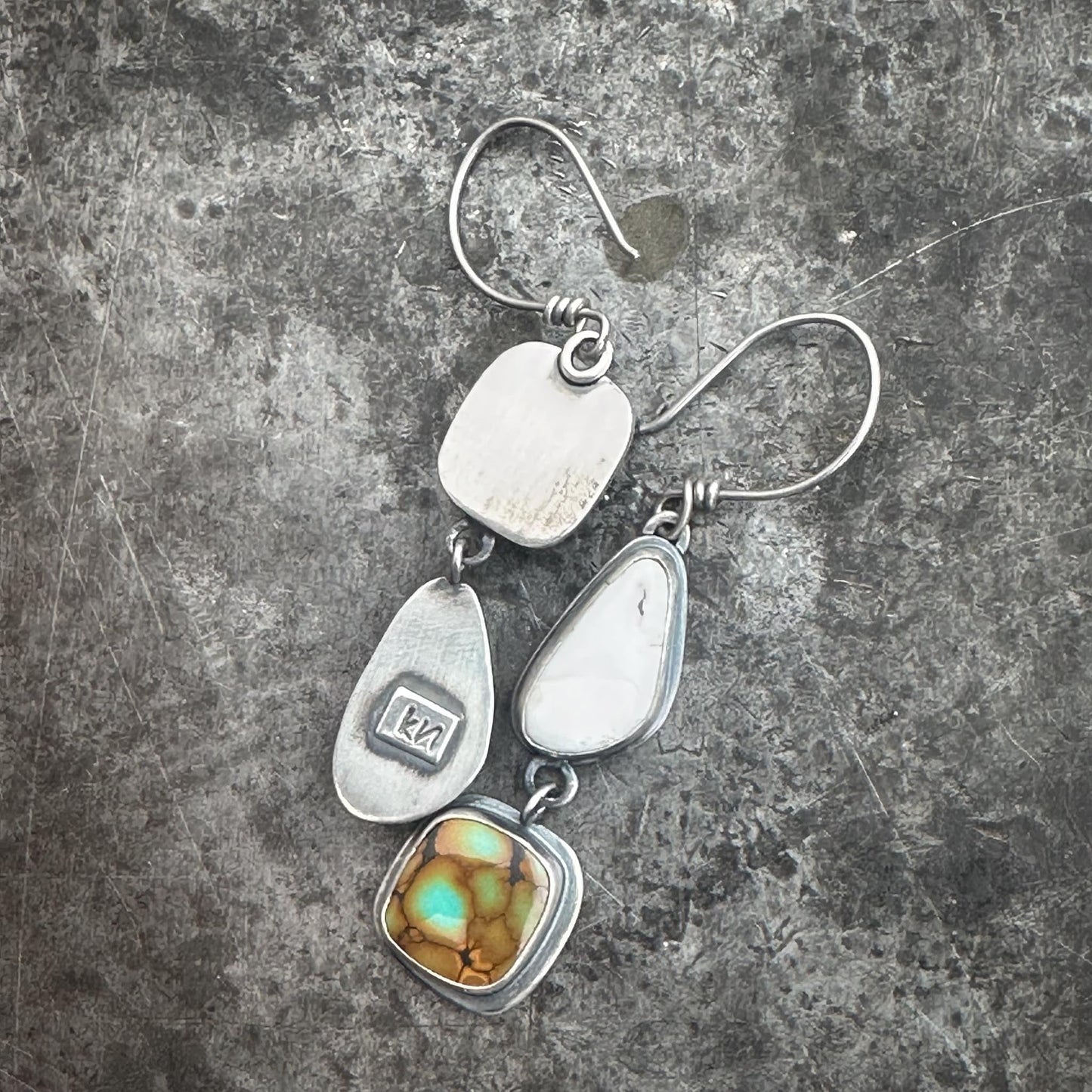 Hubei Cloud Mountain Turquoise + White Buffalo Dangle Earrings | Sterling Silver Statement Pair | Force Earrings