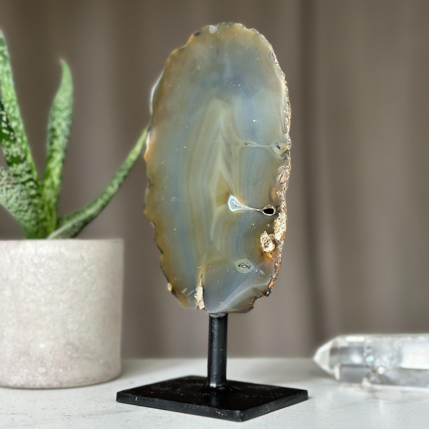 Colorful Agate Crystal Piece with Metal Base, Stunning Decor Stone 100% natural, Uruguayan Geode