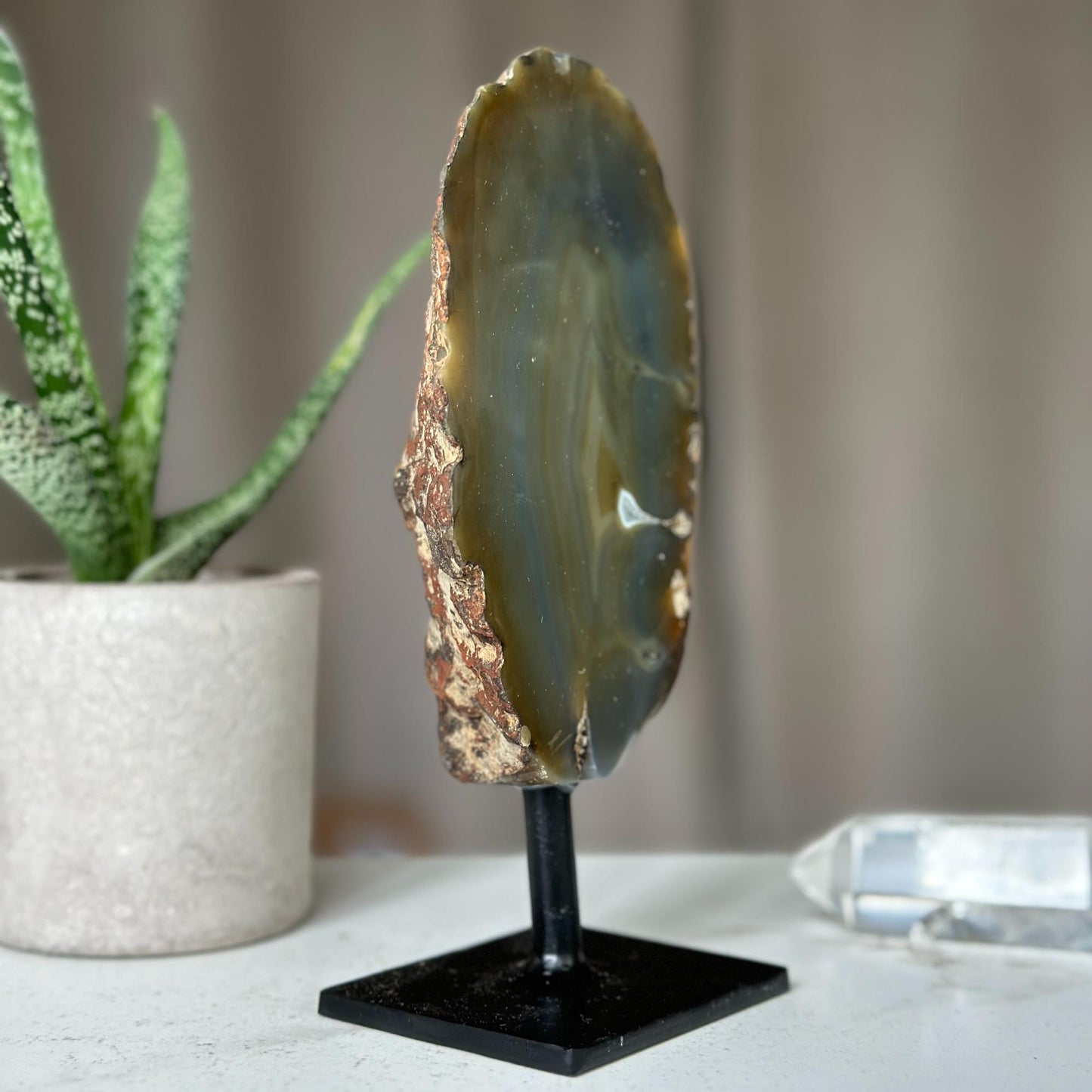 Colorful Agate Crystal Piece with Metal Base, Stunning Decor Stone 100% natural, Uruguayan Geode