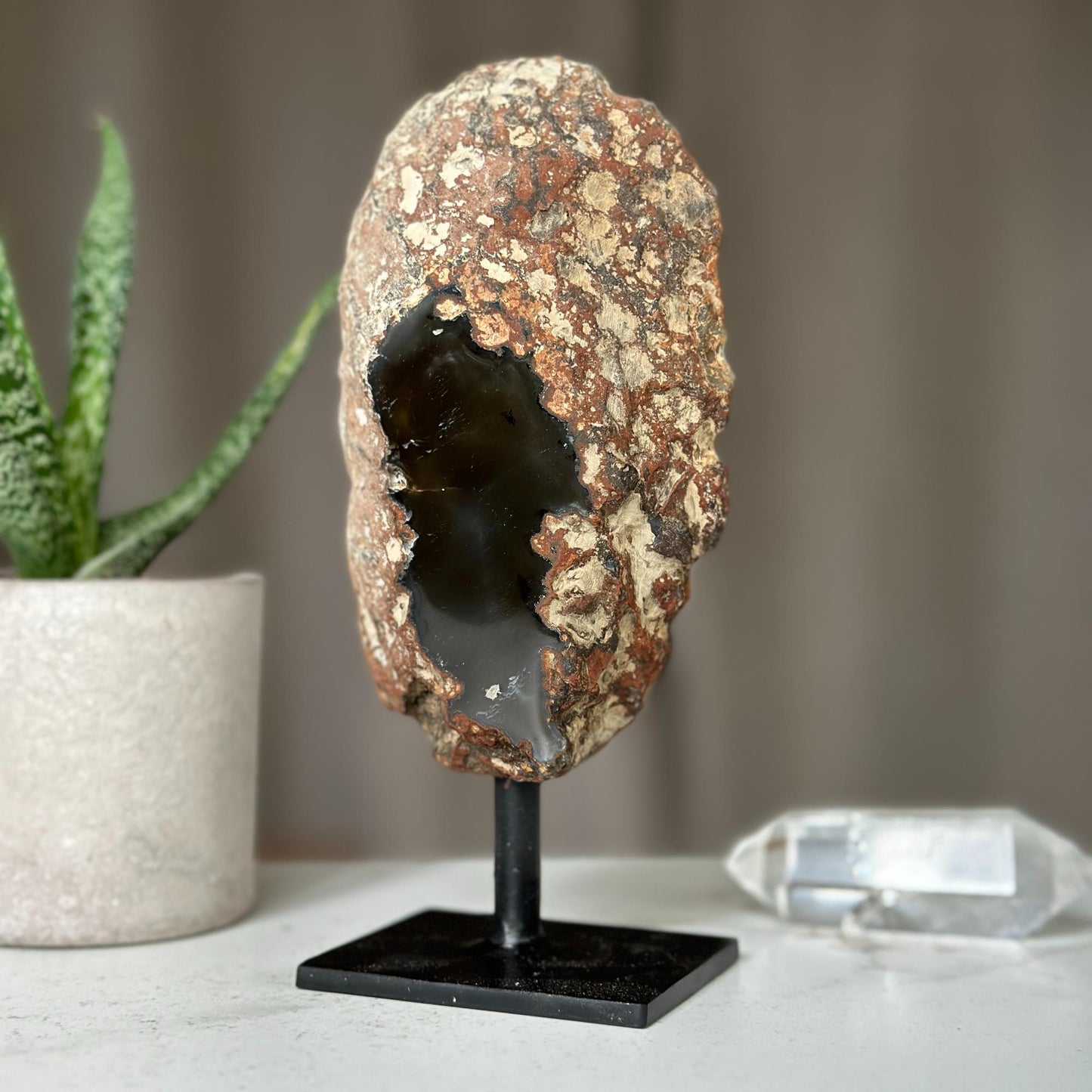 Colorful Agate Crystal Piece with Metal Base, Stunning Decor Stone 100% natural, Uruguayan Geode