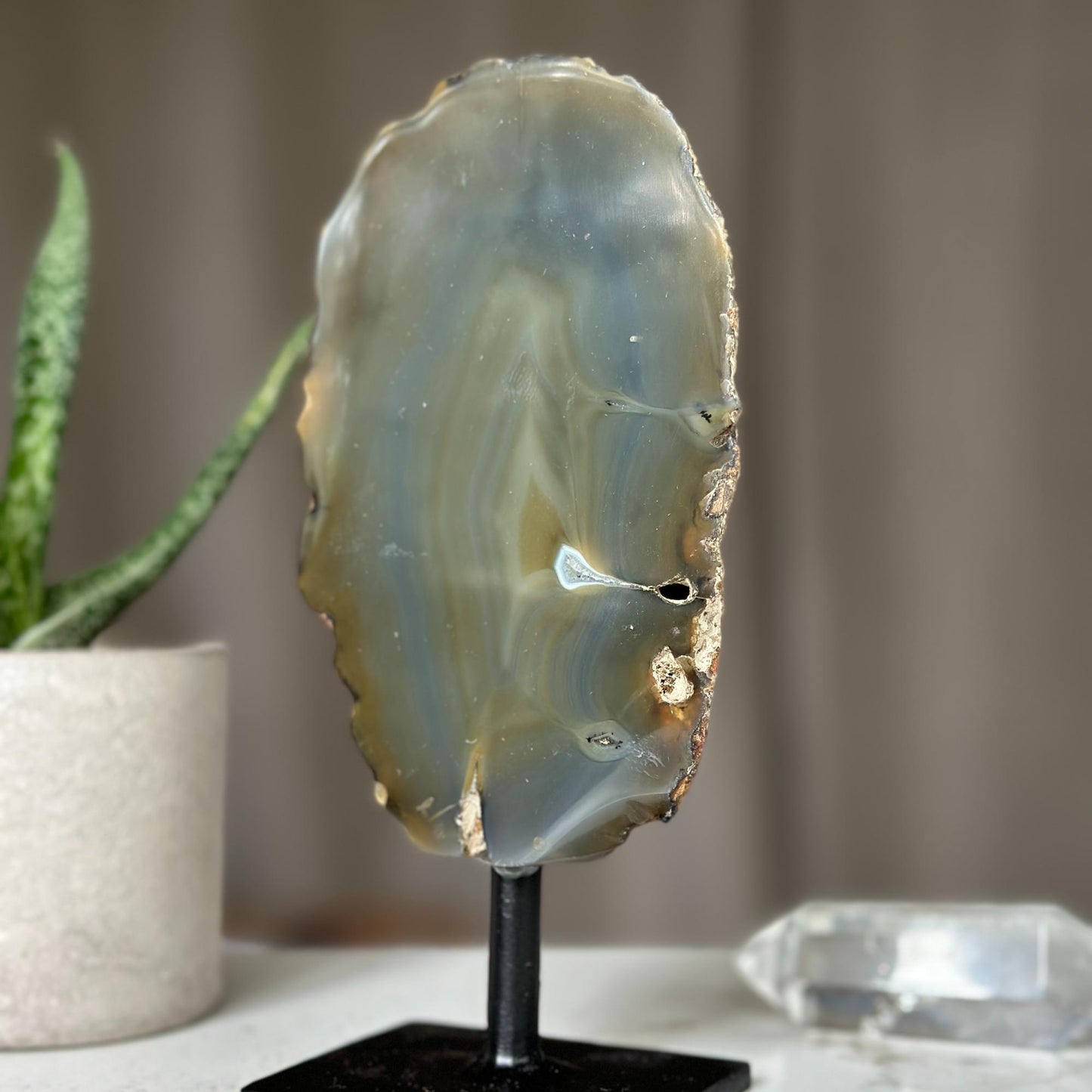 Colorful Agate Crystal Piece with Metal Base, Stunning Decor Stone 100% natural, Uruguayan Geode