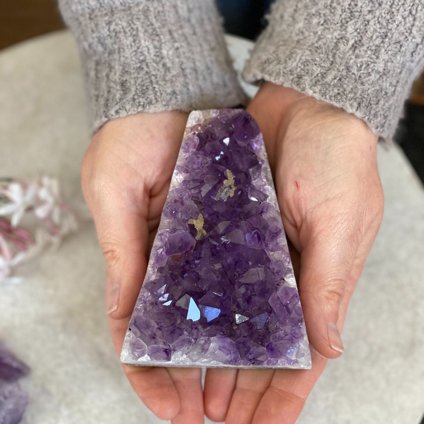 Deep Purple Flat Amethyst, large crystals cluster