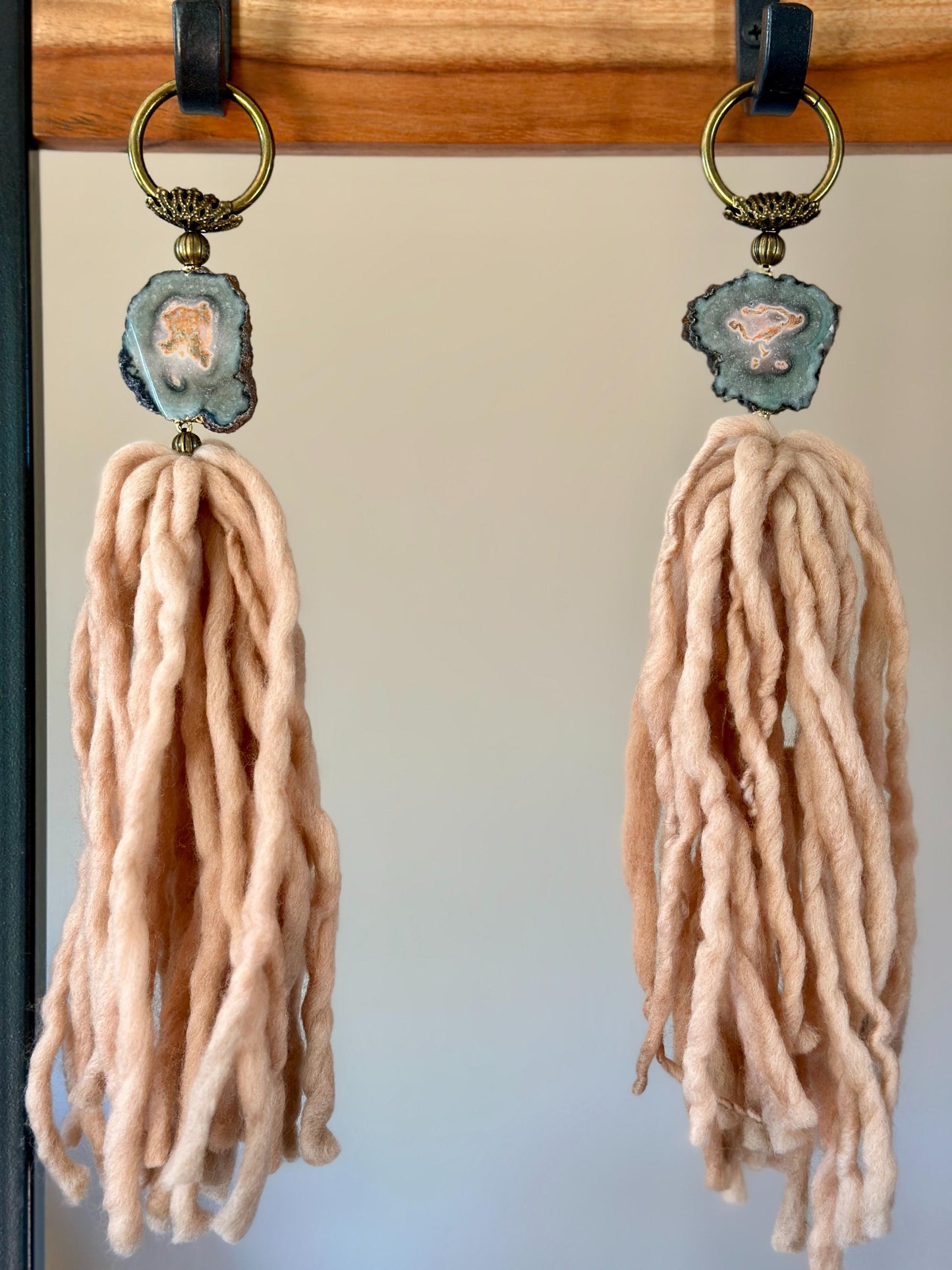 Amethyst Stalactite and Merino Wool Garland, Door knob tassel, Wall Hanging, multiple uses crystal gift