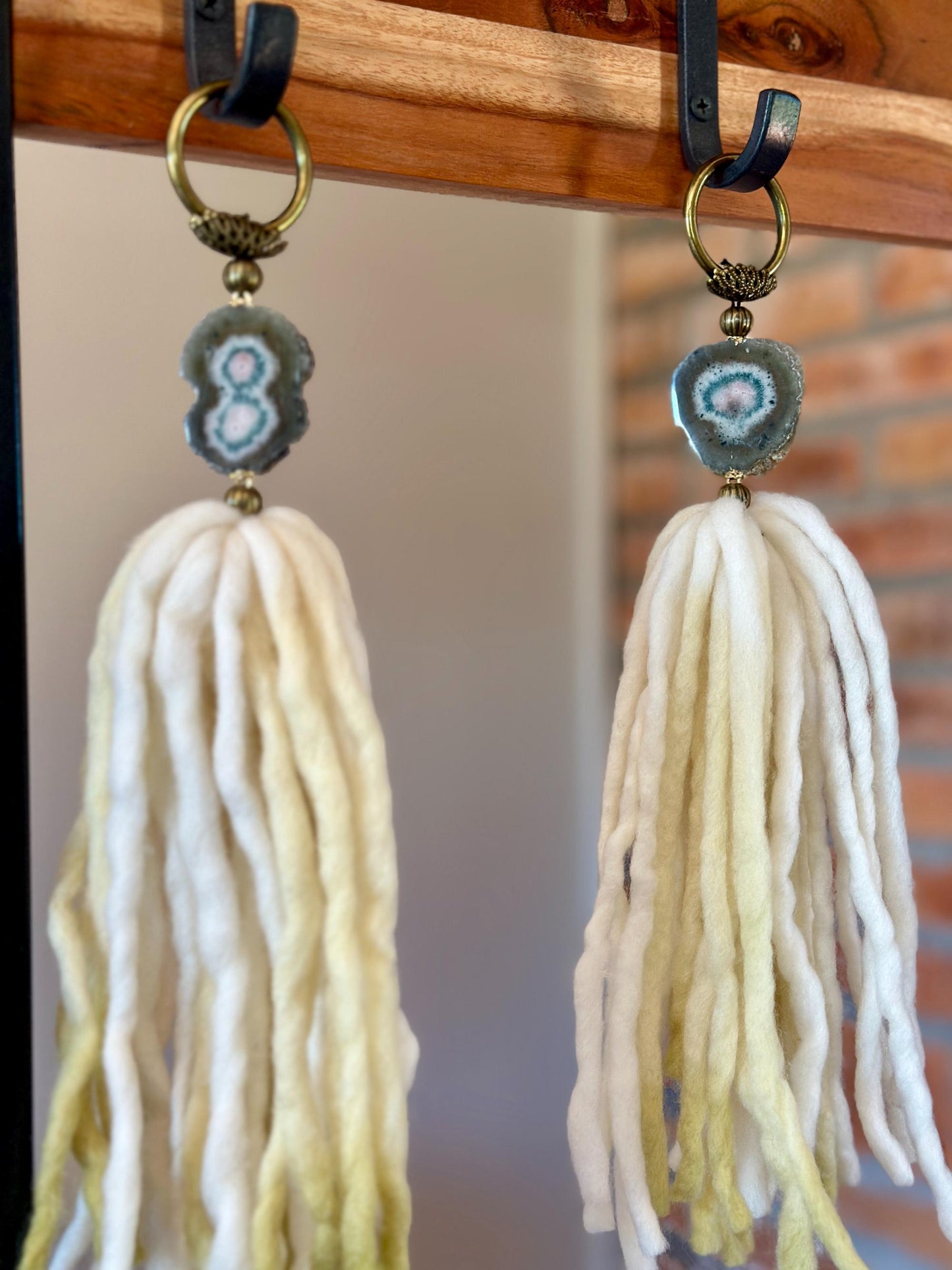 Amethyst Stalactite and Merino Wool Garland, Door knob tassel, Wall Hanging, multiple uses crystal gift