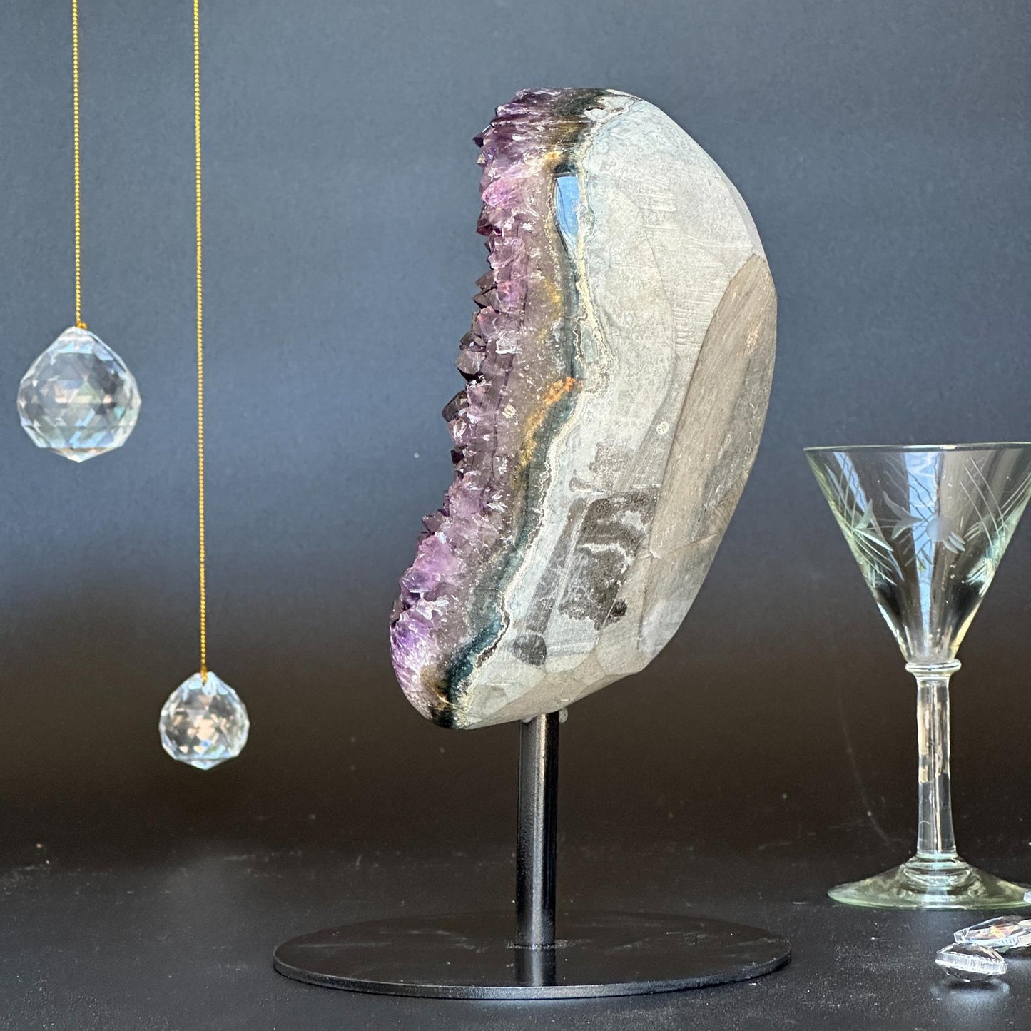 Amethyst Crystal Decor Piece, Galaxy Amethyst with metallic base included, Amethyst crystal for home decoration