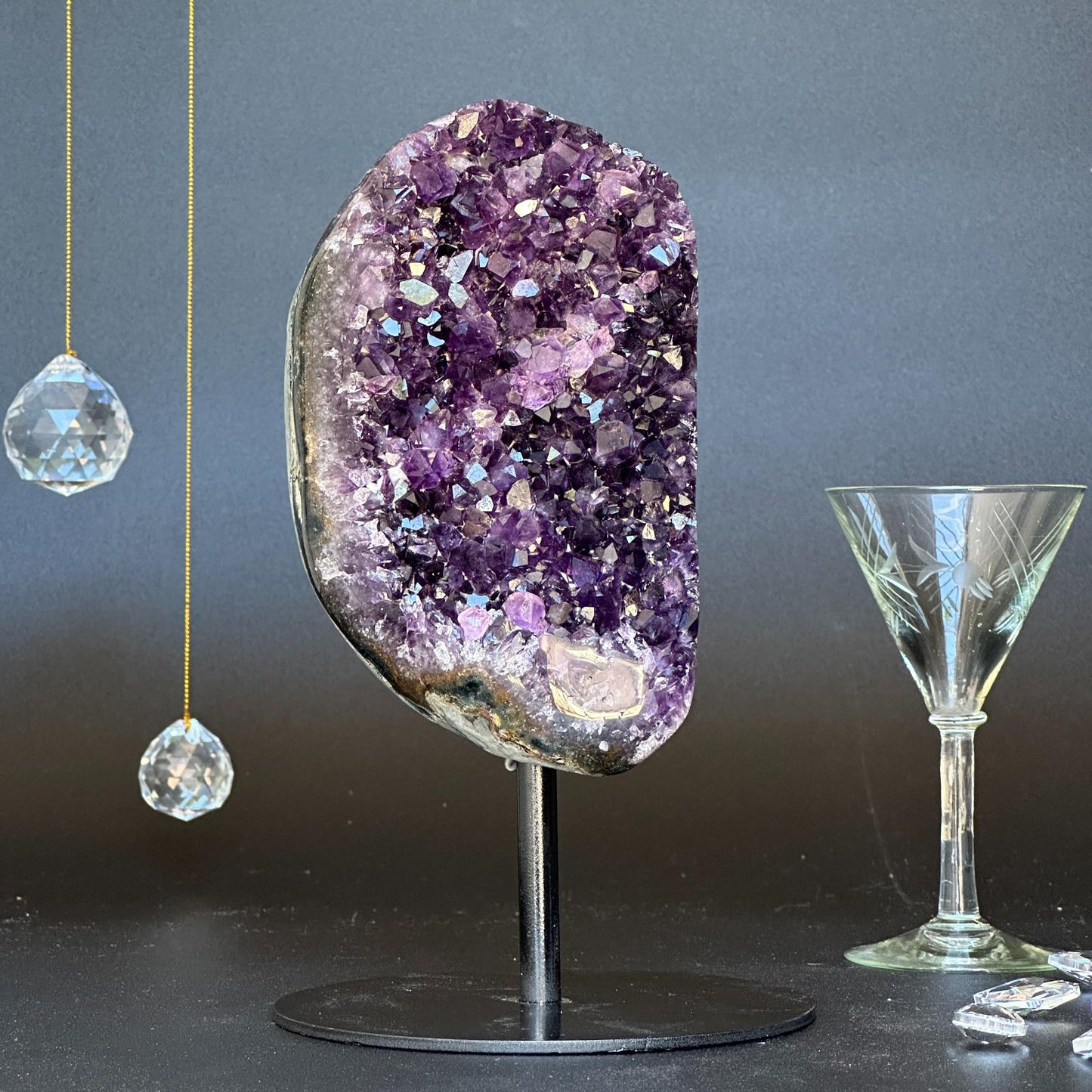 Amethyst Crystal Decor Piece, Galaxy Amethyst with metallic base included, Amethyst crystal for home decoration