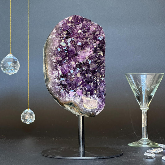 Amethyst Crystal Decor Piece, Galaxy Amethyst with metallic base included, Amethyst crystal for home decoration