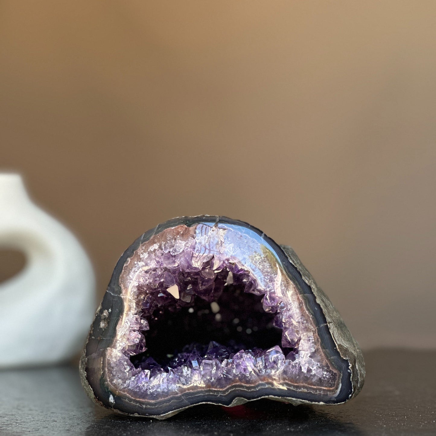 Rare find, Natural geode centerpiece, Unique geode bowl for tabletop decor, flat crystal round shaped