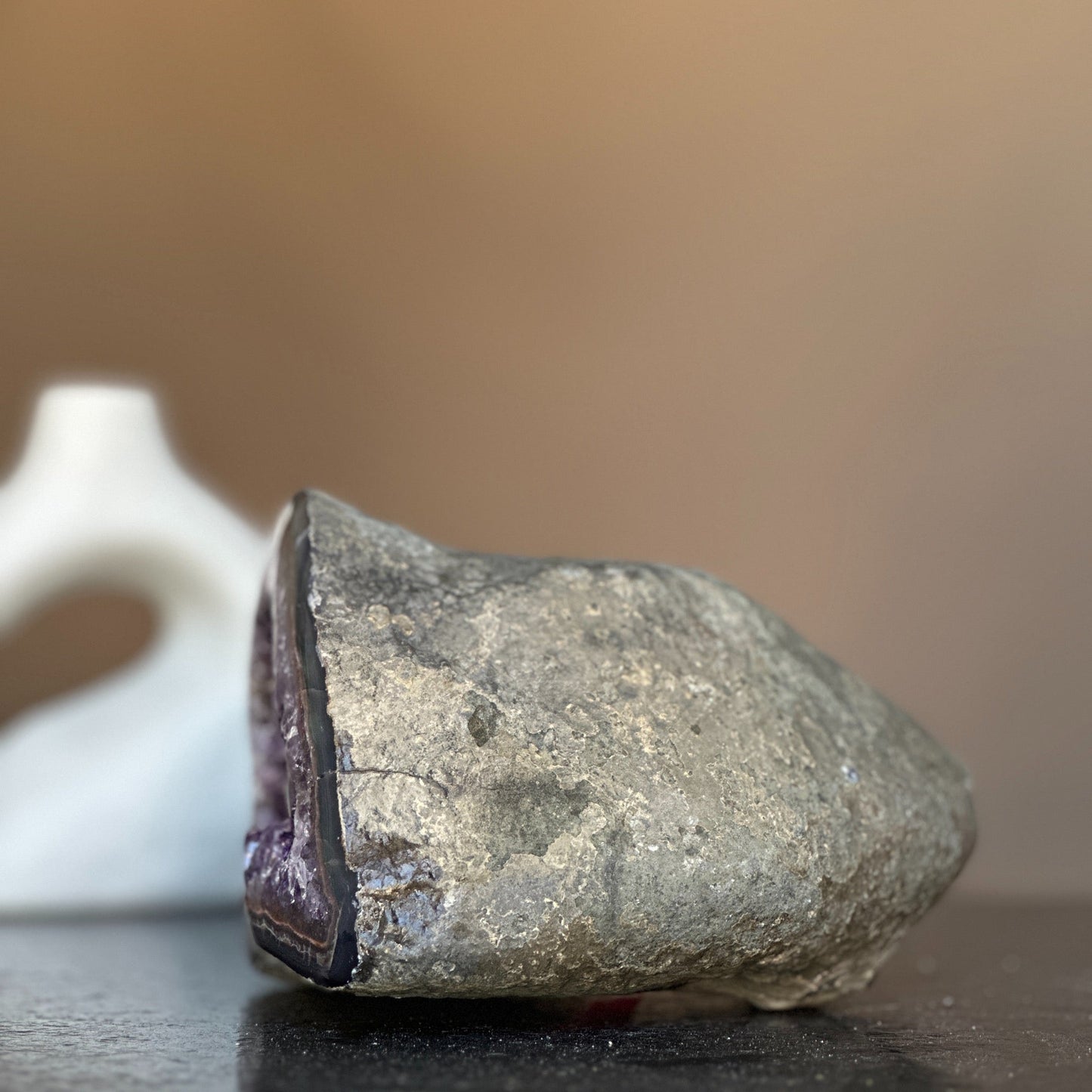 Rare find, Natural geode centerpiece, Unique geode bowl for tabletop decor, flat crystal round shaped
