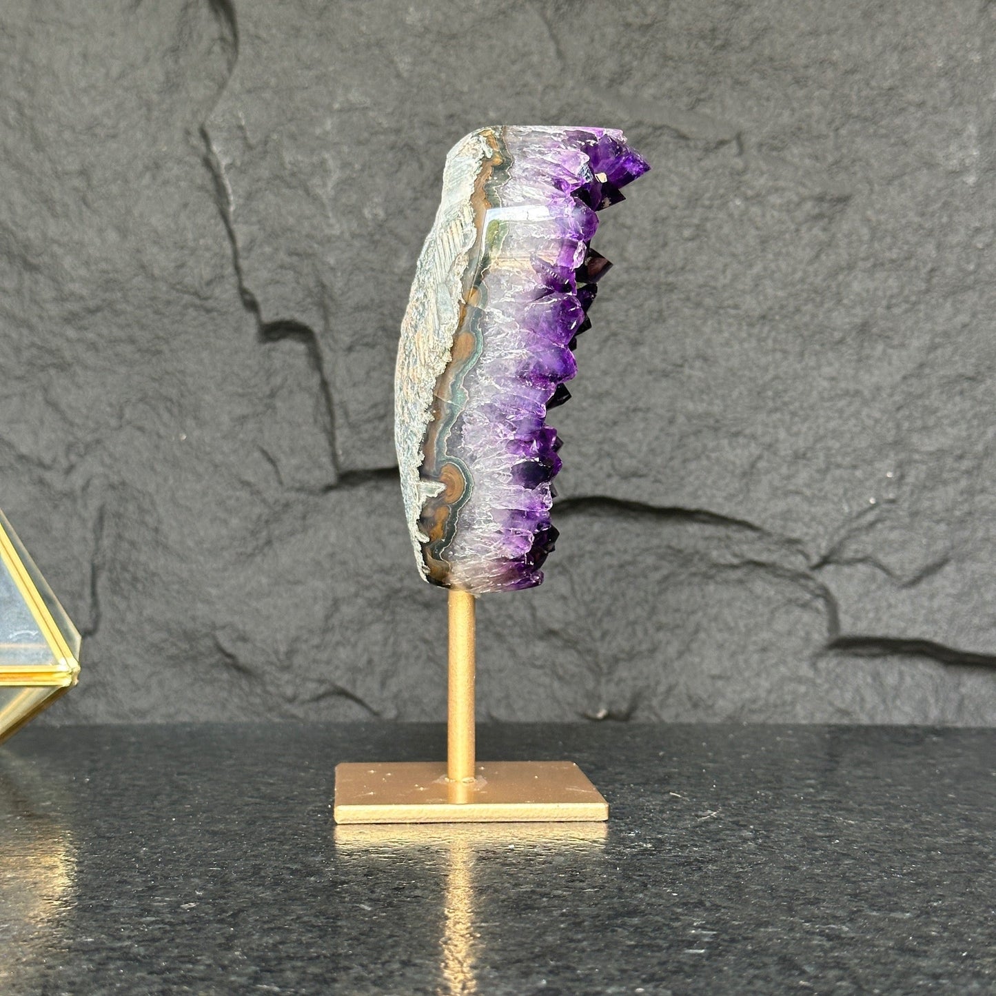 Natural Amethyst Geode, Galaxy Crystal on Metal Stand