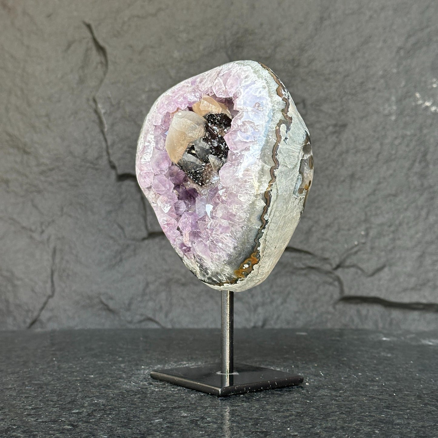 Amethyst Geode with Stand for collectors, A quality amethyst stone from Uruguay