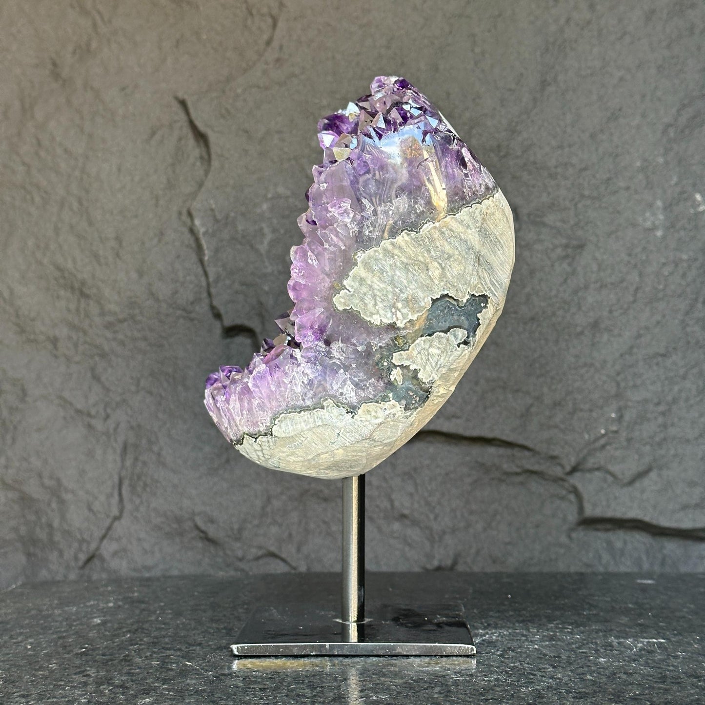 Huge and Rare Find Crystal Formations, Huge and Rare Find Crystal Formations, Amethyst Geode with large points, calcite and quartz Stone, Crystal piece with Stand