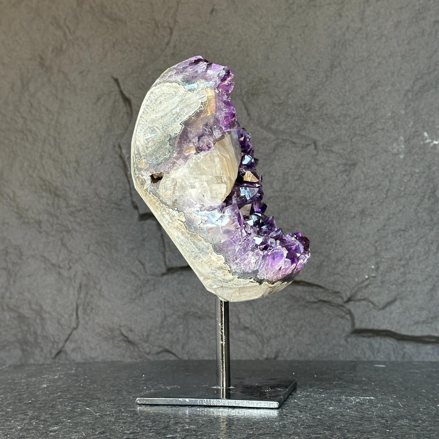Huge and Rare Find Crystal Formations, Huge and Rare Find Crystal Formations, Amethyst Geode with large points, calcite and quartz Stone, Crystal piece with Stand