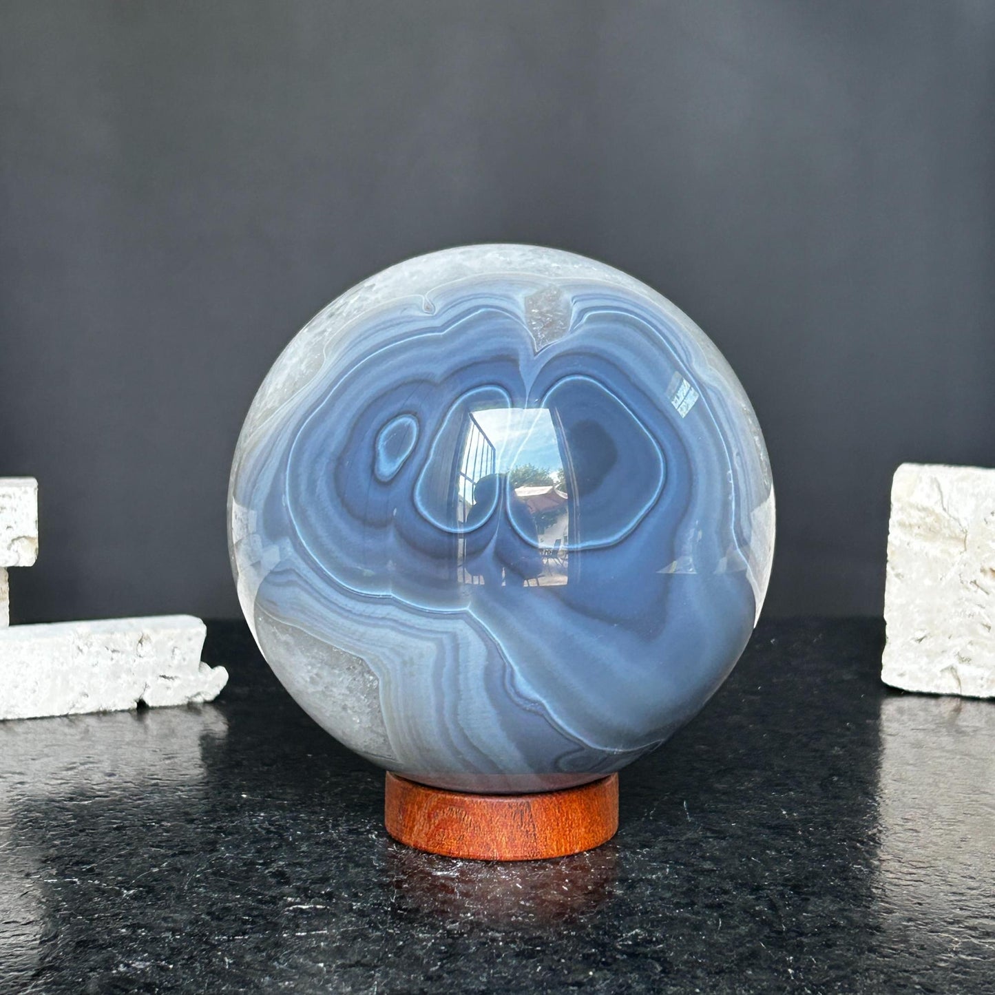Quartz sphere with agate layers, Crystal Ball 4 Lb, Large Agate sphere, Top quality crystal ball