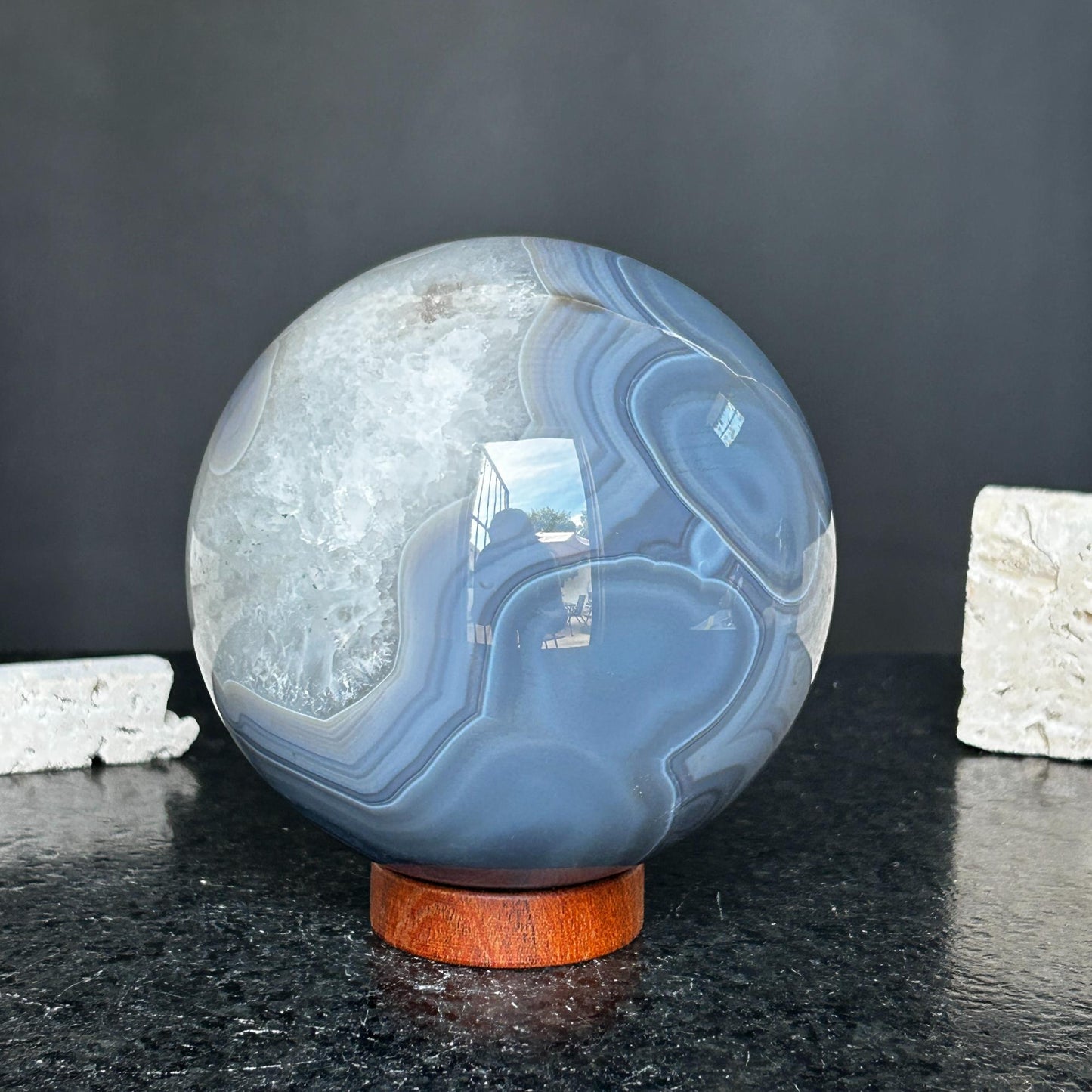 Quartz sphere with agate layers, Crystal Ball 4 Lb, Large Agate sphere, Top quality crystal ball