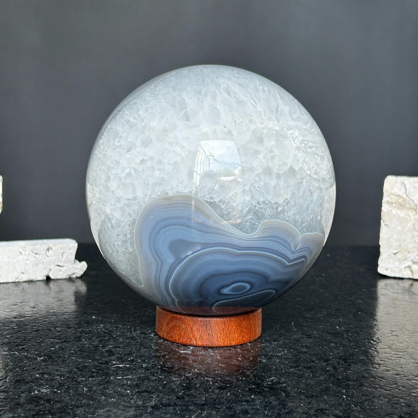 Quartz sphere with agate layers, Crystal Ball 4 Lb, Large Agate sphere, Top quality crystal ball