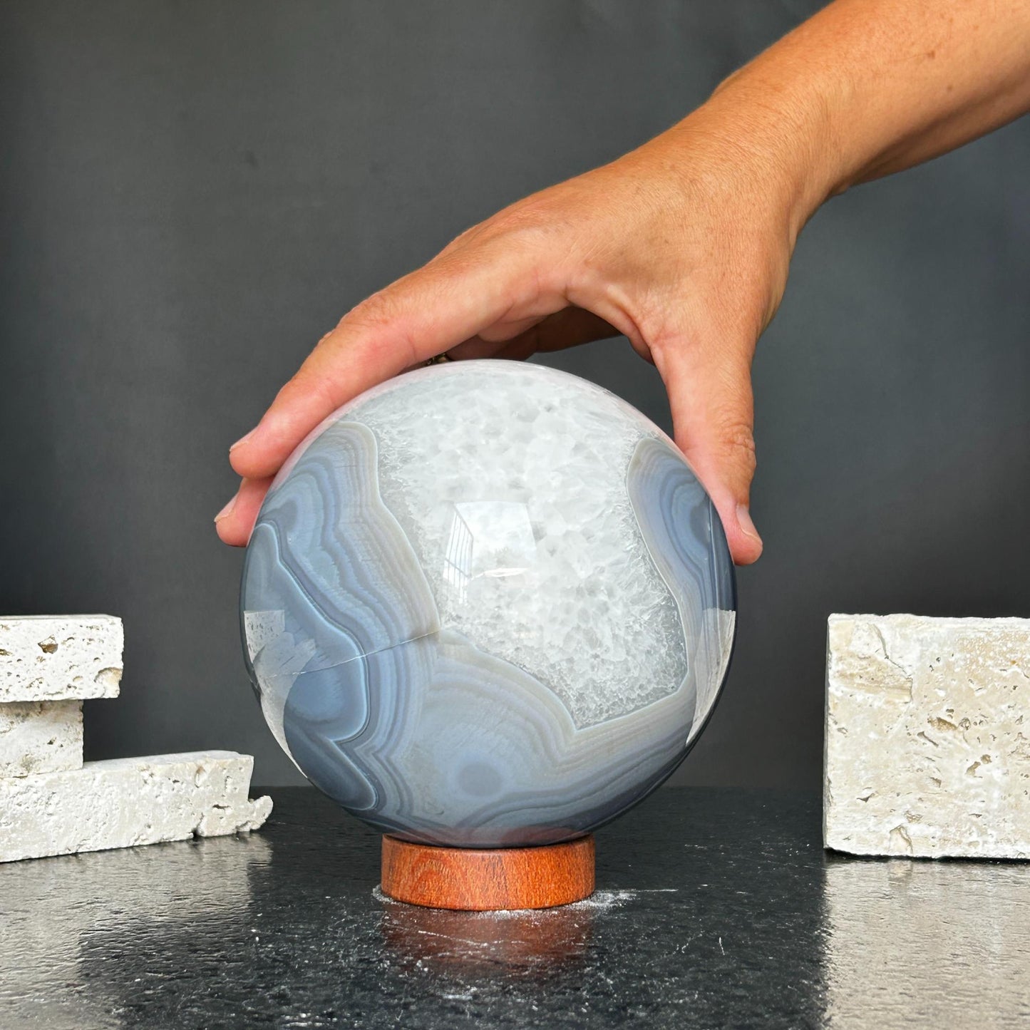 Quartz sphere with agate layers, Crystal Ball 4 Lb, Large Agate sphere, Top quality crystal ball
