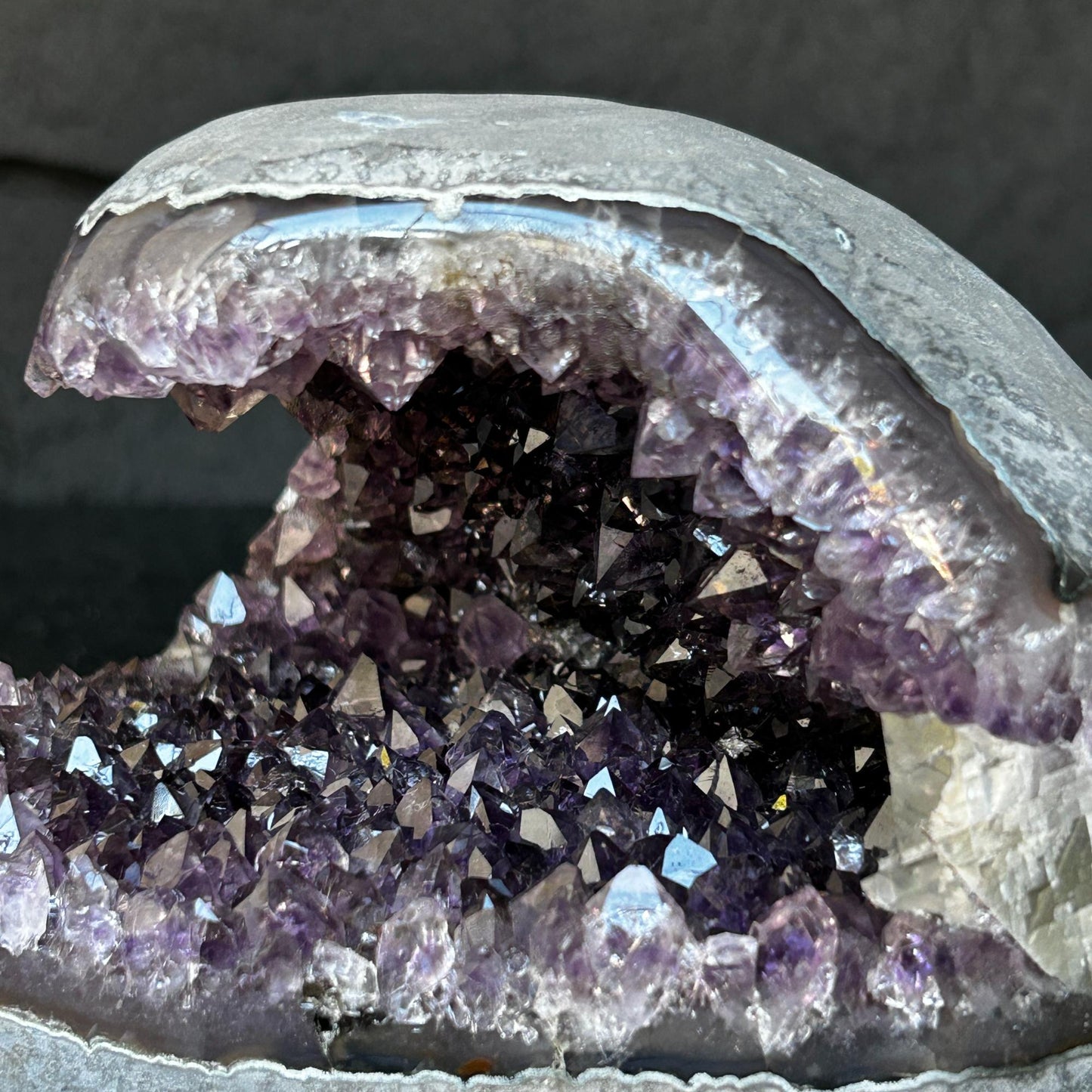 Flat Natural amethyst centerpiece, Unique geode for tabletop decor, rare find with agate formations