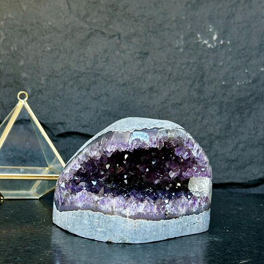 Flat Natural amethyst centerpiece, Unique geode for tabletop decor, rare find with agate formations
