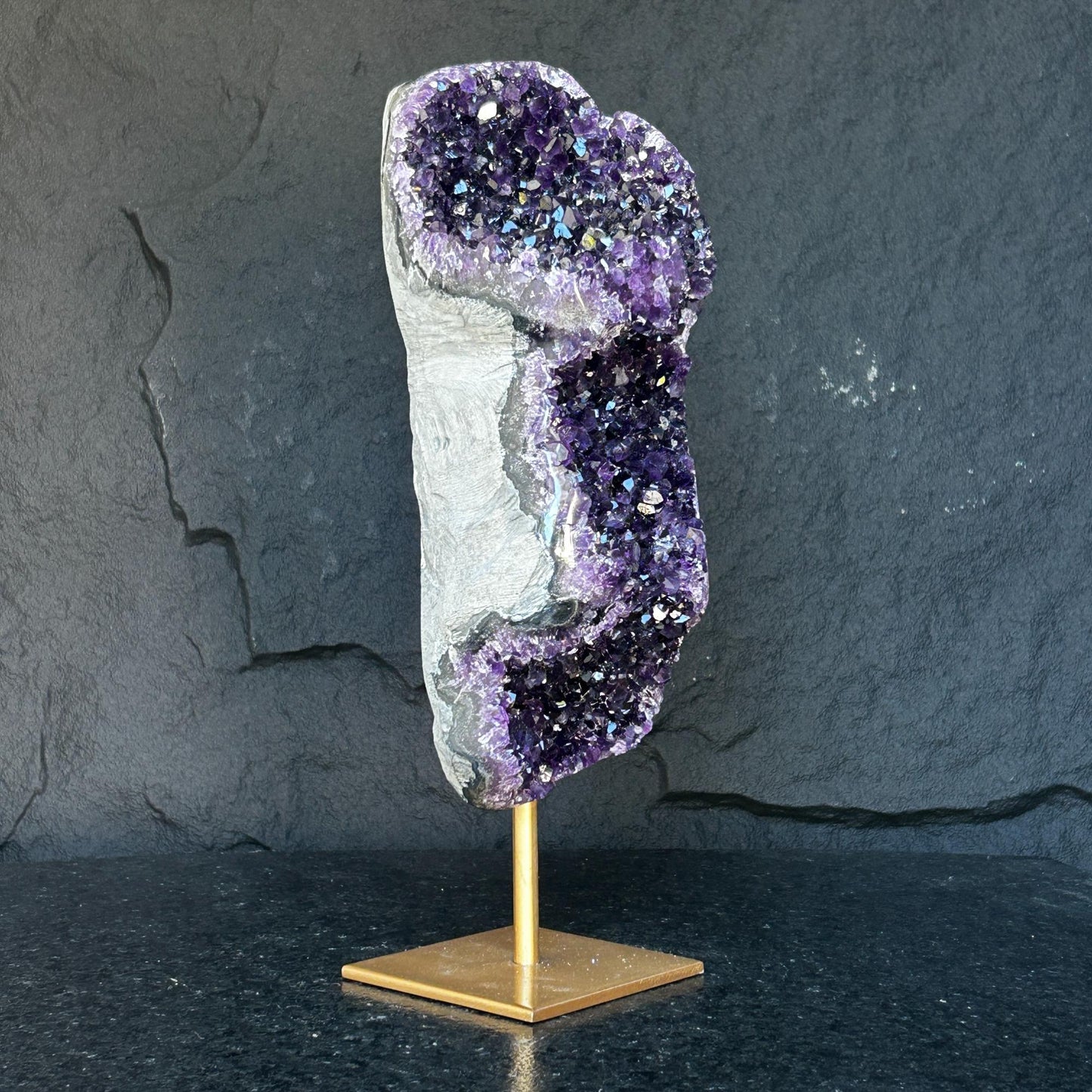 Amethyst Crystal on Golden Metal Stand, Extra Large amethyst