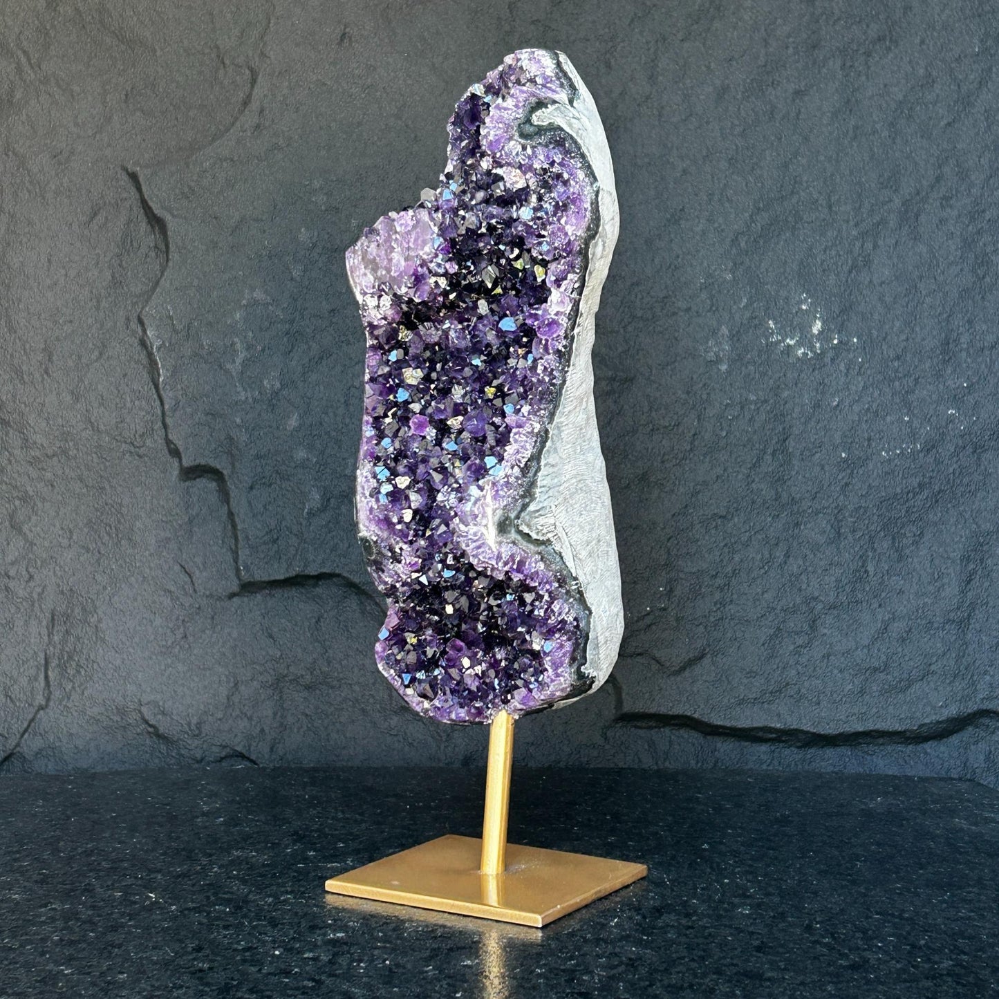 Amethyst Crystal on Golden Metal Stand, Extra Large amethyst