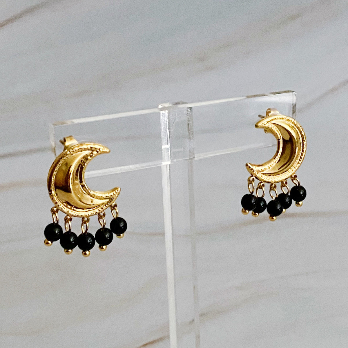 Dangle Beads Crescent Earrings