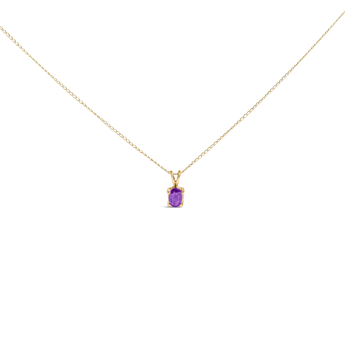 14K White Gold 6x4MM Oval Shaped Purple Amethyst Solitaire Pendant Necklace
