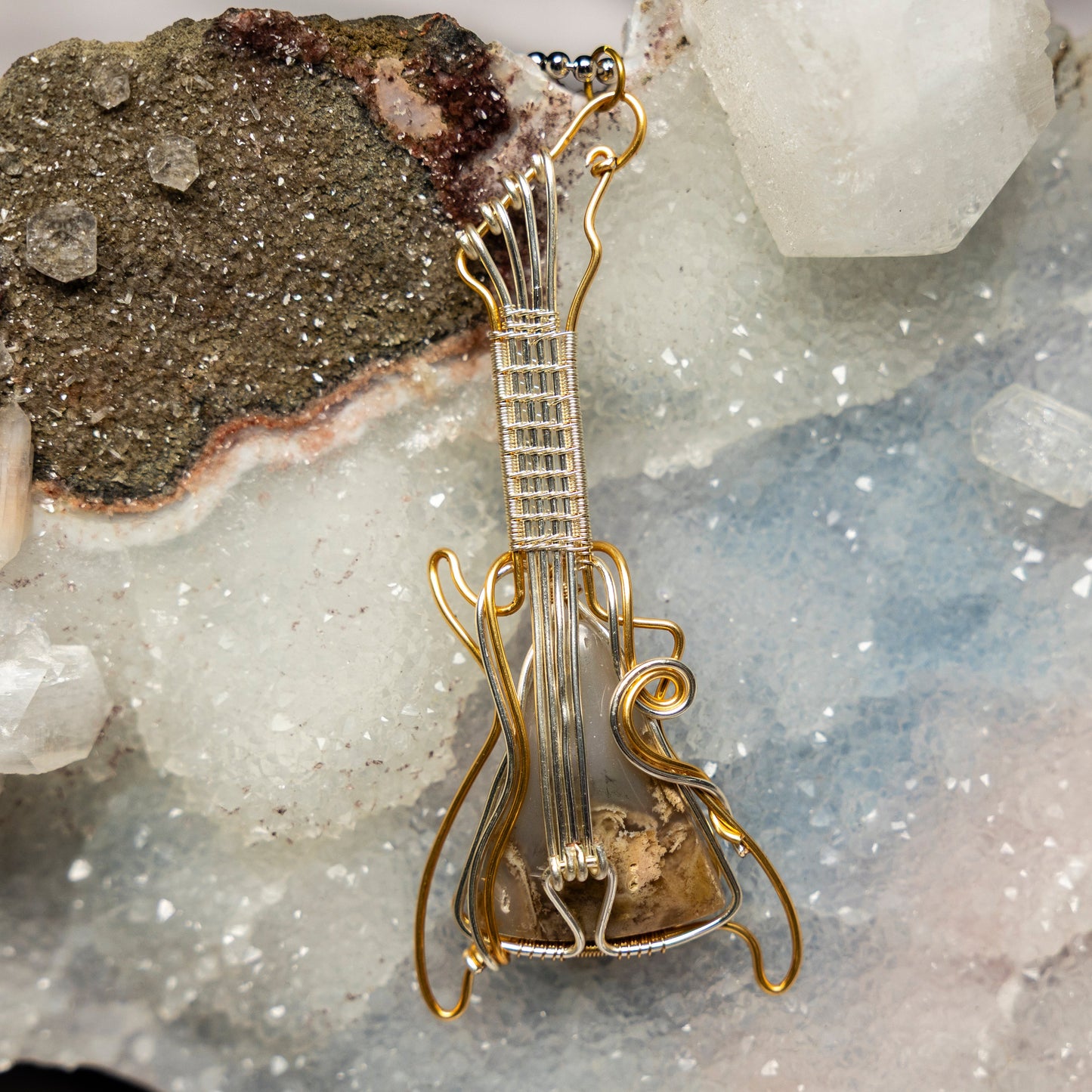 Garden Quartz "Guitar" Wire Wrap Crystal Pendant