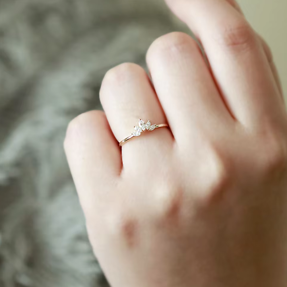 Glimmer Dainty Ring with Marquise-Cut AAAAA Cubic Zirconia