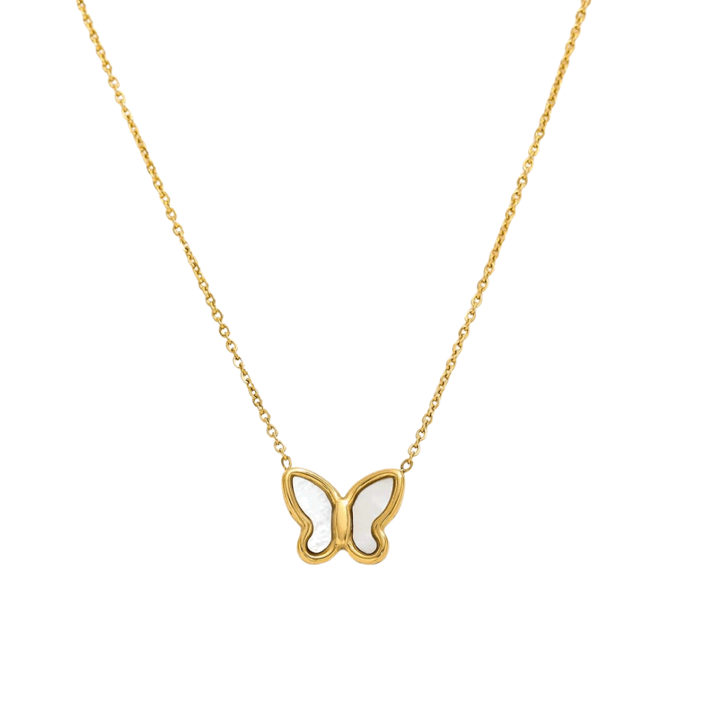 Butterfly Pendant Necklace with Mother of Pearl Inlay