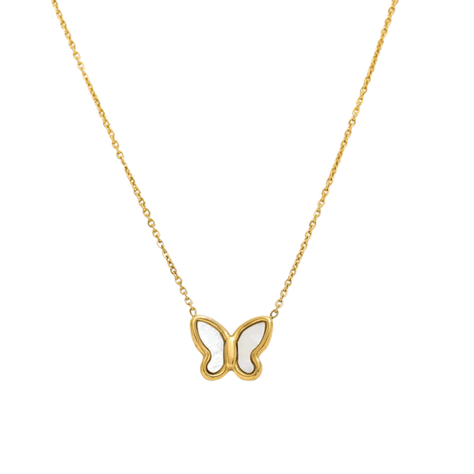 Butterfly Pendant Necklace with Mother of Pearl Inlay