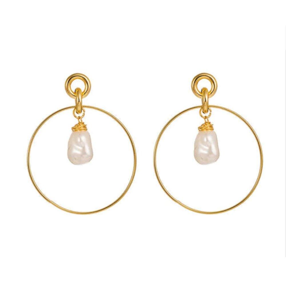 Drop Hoop Earrings with Simulated Pearl Drop