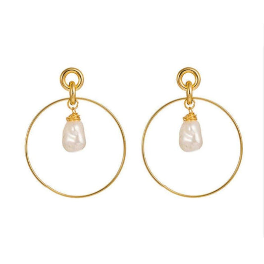 Drop Hoop Earrings with Simulated Pearl Drop
