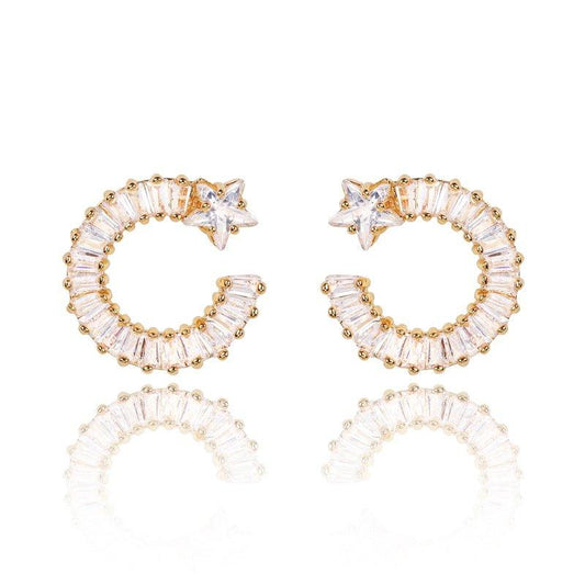 Shooting Star Earrings with White Diamond Cubic Zirconia