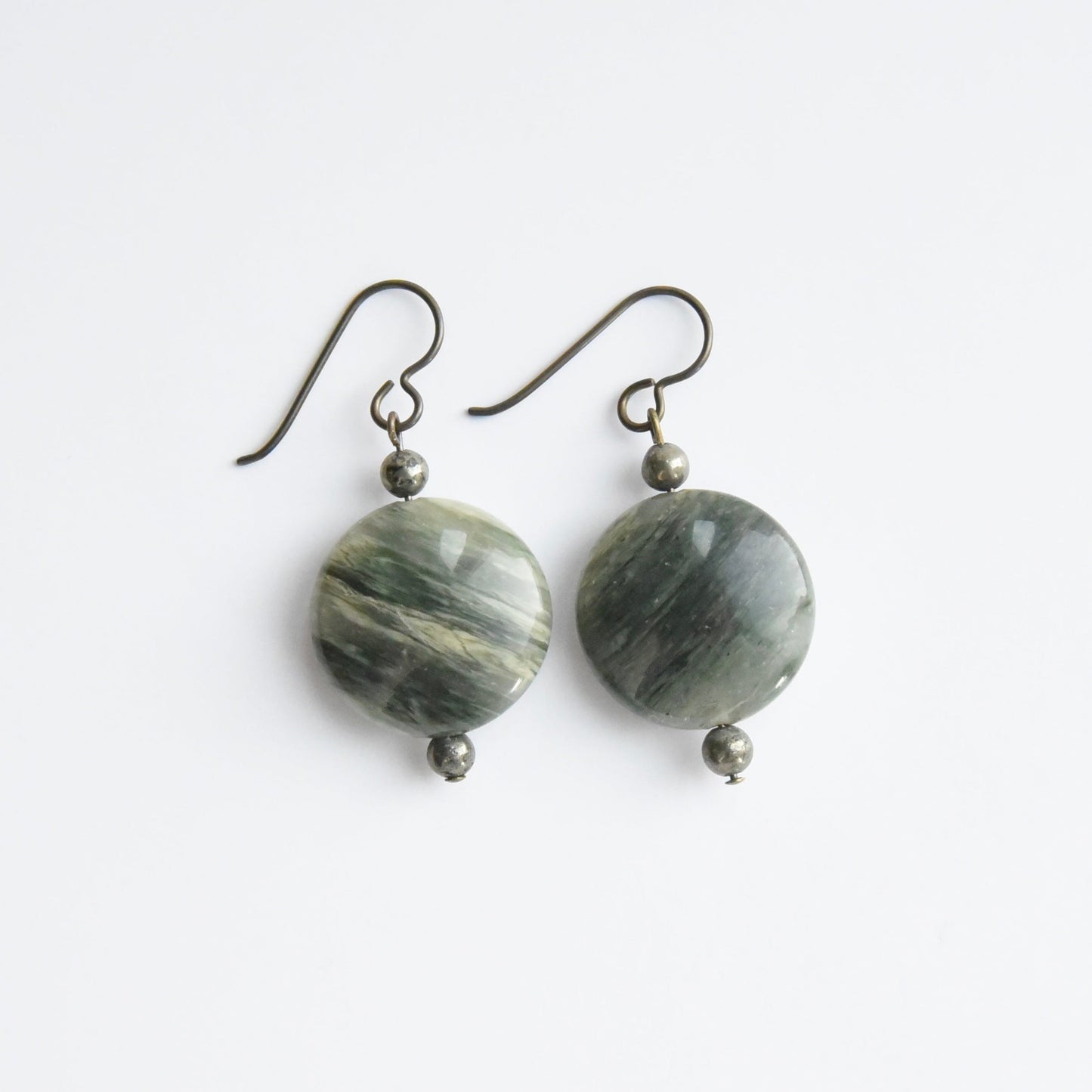 Green Line Jasper Circle Earrings