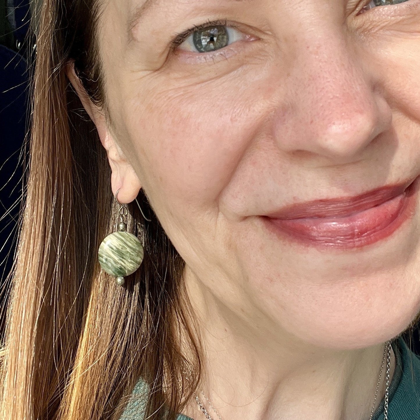 Green Line Jasper Circle Earrings