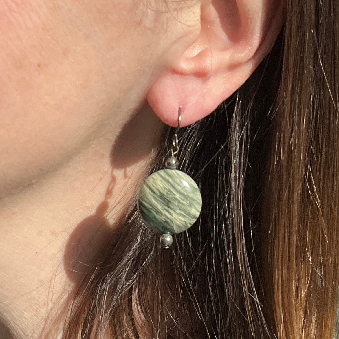Green Line Jasper Circle Earrings