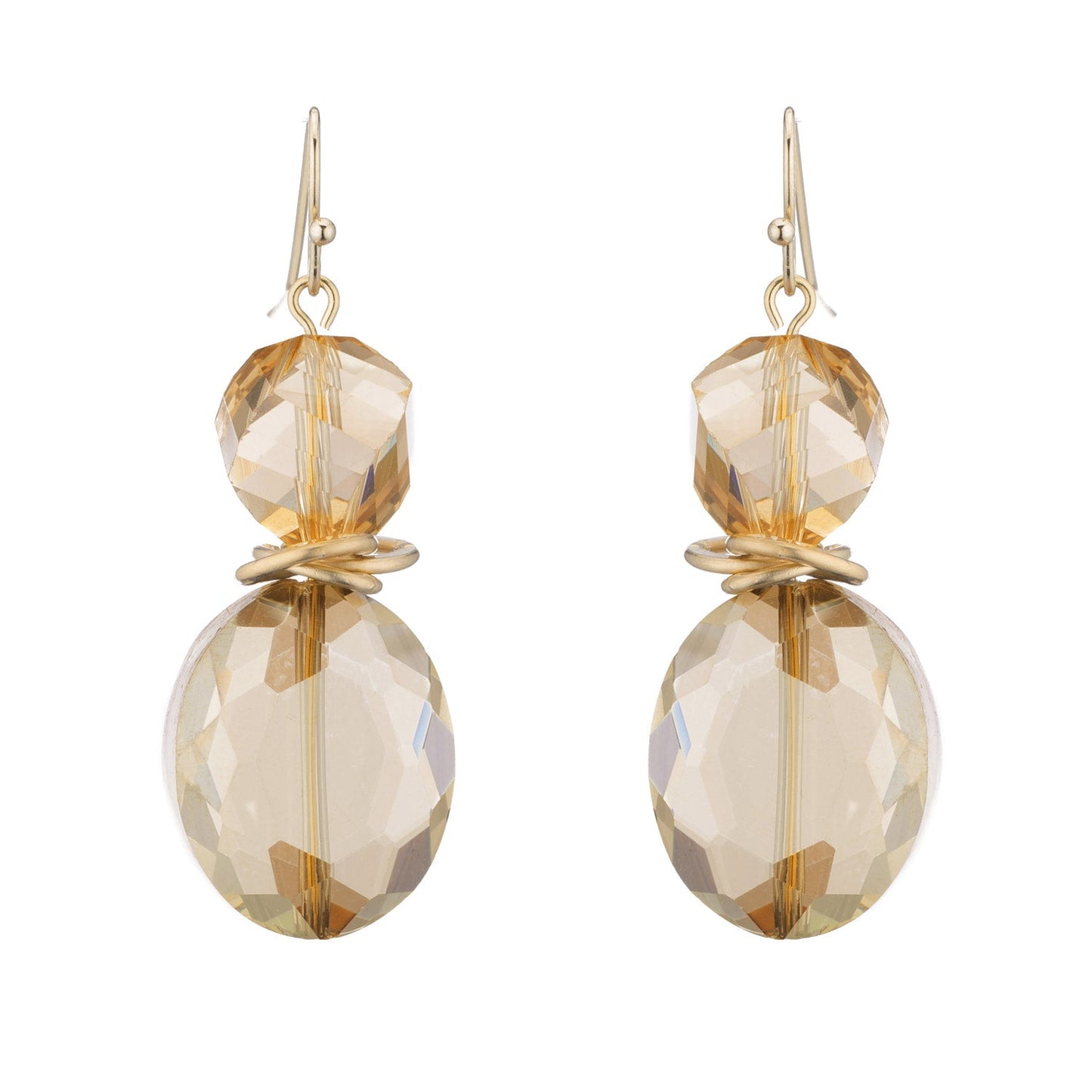 Champagne Crystal Two Stone Matte Gold Earrings