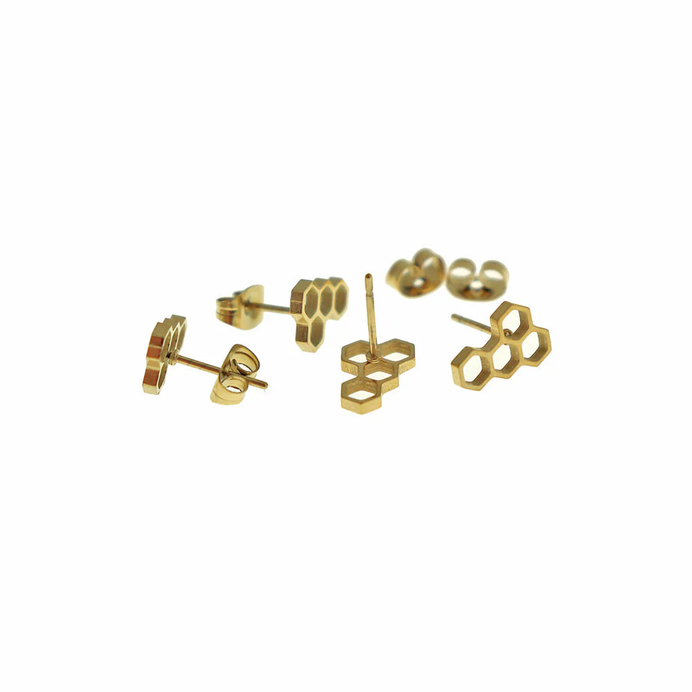 Gold Honeycomb Stud Earrings